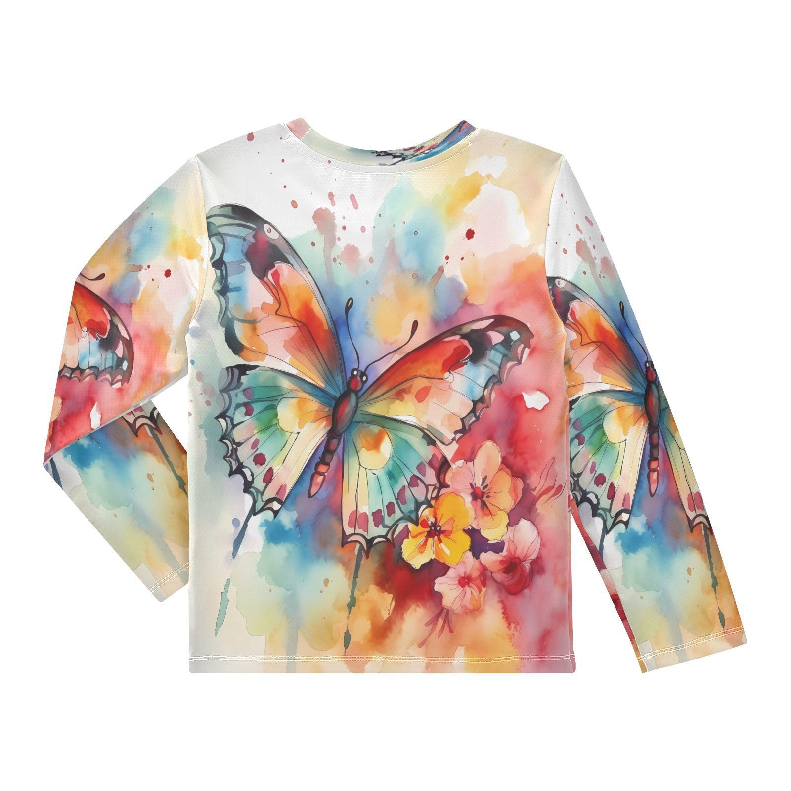 Boys Rash Guard Swim Shirt Long Sleeve UPF+ 50 Sun Shirts Quick Dry Shirt Painting Colorful Butterfly for Toddler Kids