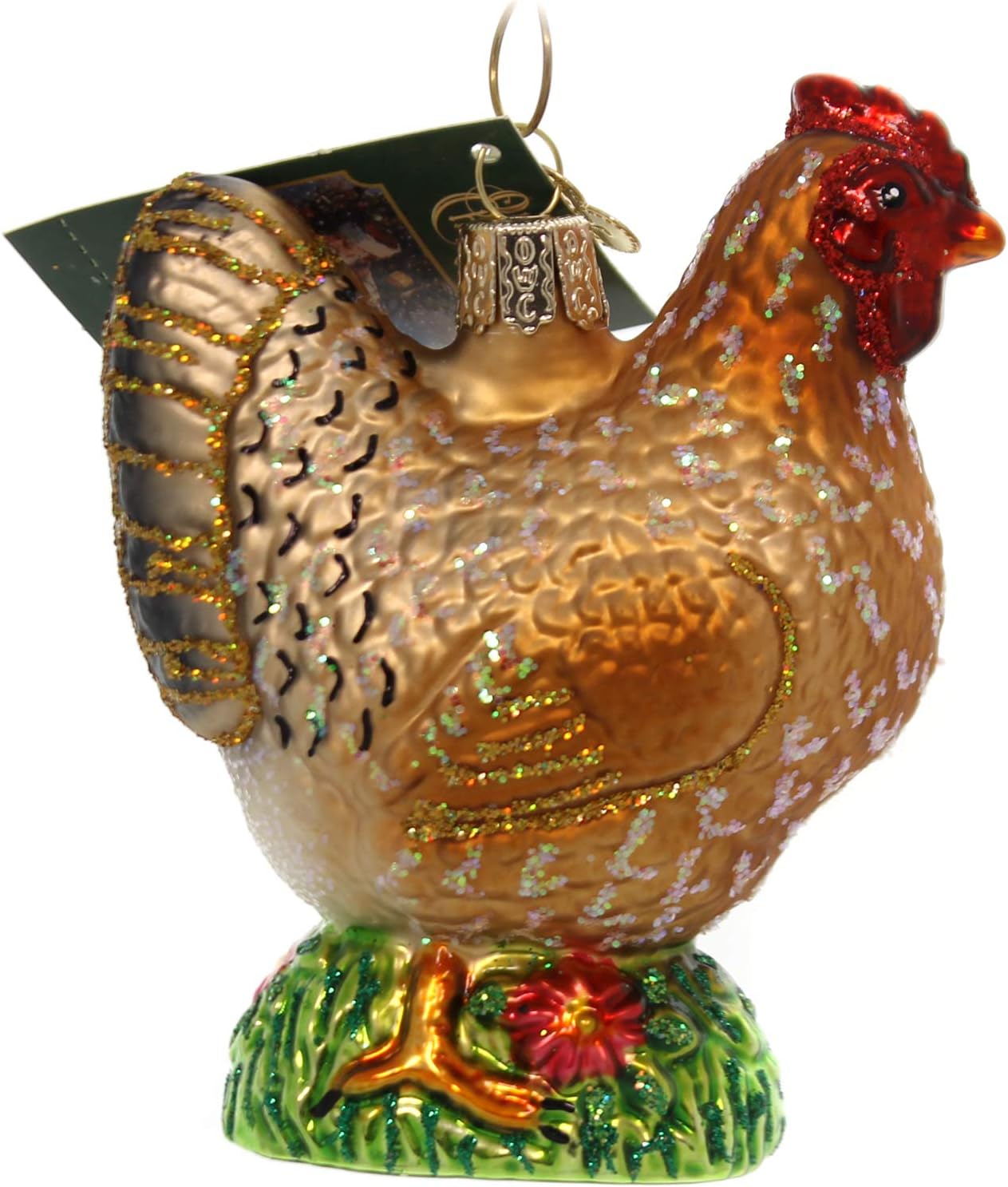 Old World Christmas Spring Chicken Glass Blown Ornament for Christmas Tree, Handcrafted Holiday Decoration, Farm Animal Collection