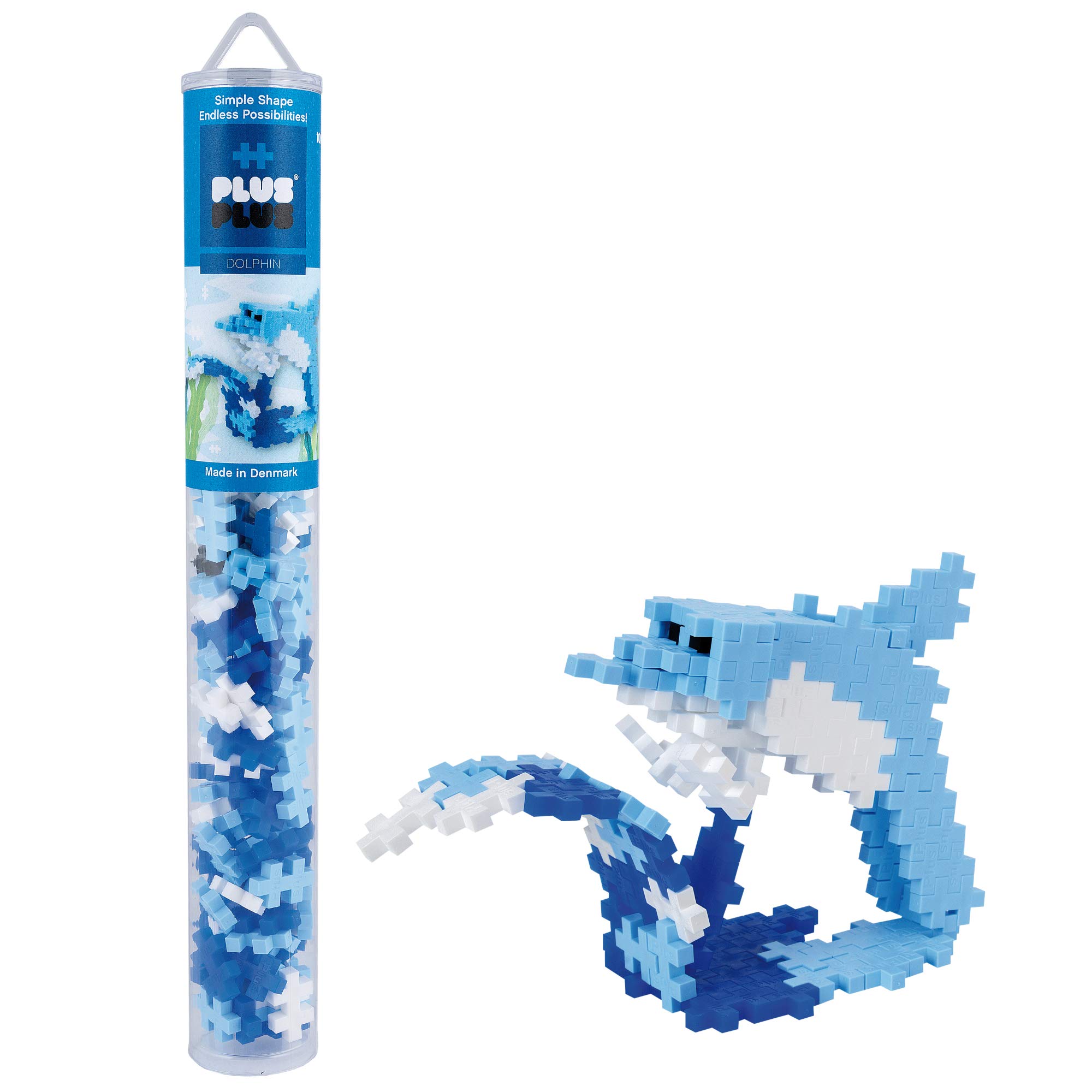 Plus-Plus 9604113 Dolphin Pieces Creative Building Blocks Tube, Dolphin, Ingenious Construction Toy, 100 Pieces, Multicoloured, Standard, 300.4113