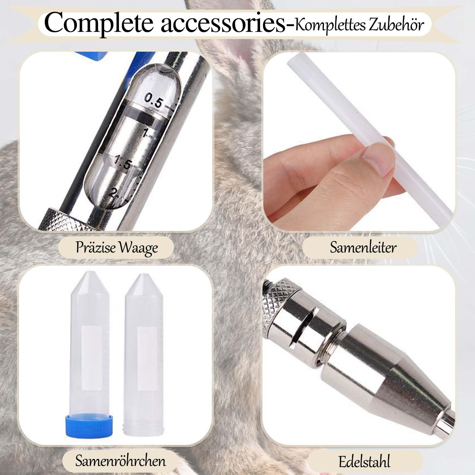 Pistola per inseminazione artificiale per conigli, iniezione continua rapida e precisa, acciaio inossidabile, regolabile da 0,1 a 2 ml Attrezzatura per l'allevamento di conigli da carne e conigli Rex