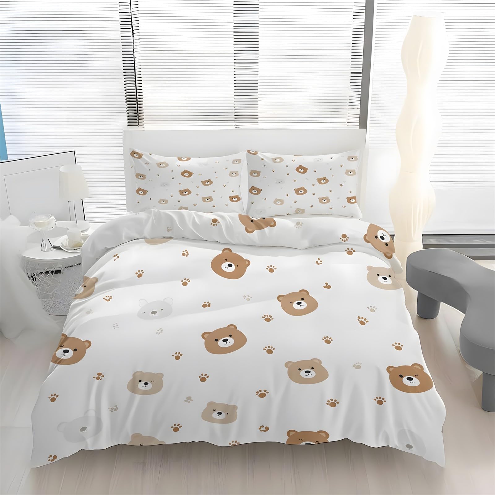 Funda Nordica Cama 90 Infantil Oso de Dibujos Animados Ropa de Cama Diversión Infantil Microfibra Suave y Cómoda con Cremallera Funda Edredon 150x200-2 Fundas Almohada 50x75 QA386