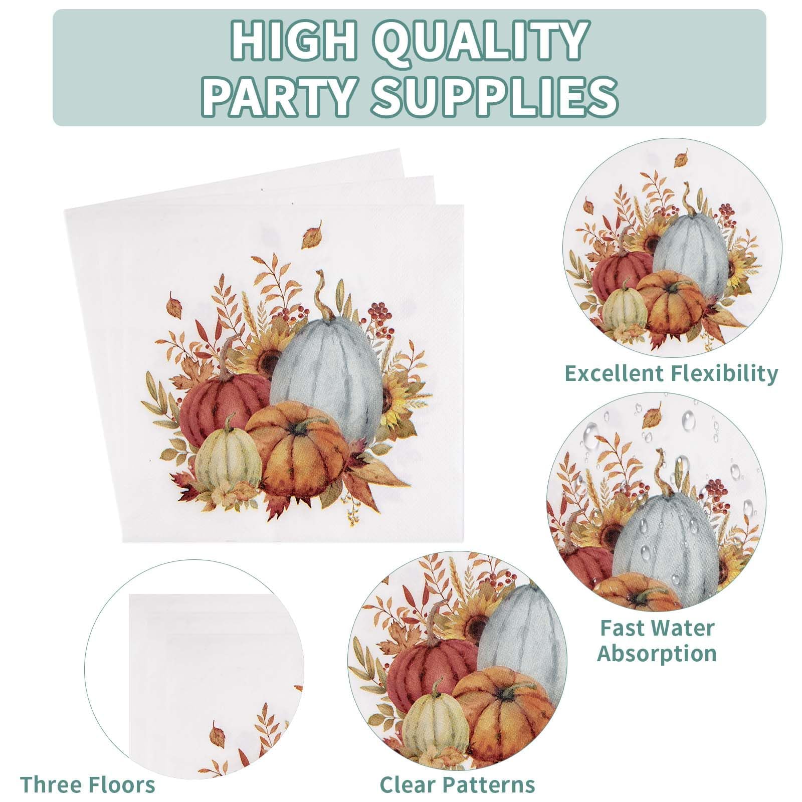 Grencian 200 platos y servilletas de fiesta de otoño, suministros de fiesta, juego de vajilla desechable de 350 g/m², decoración de fiesta de Acción de Gracias, recuerdos para fiesta temática de