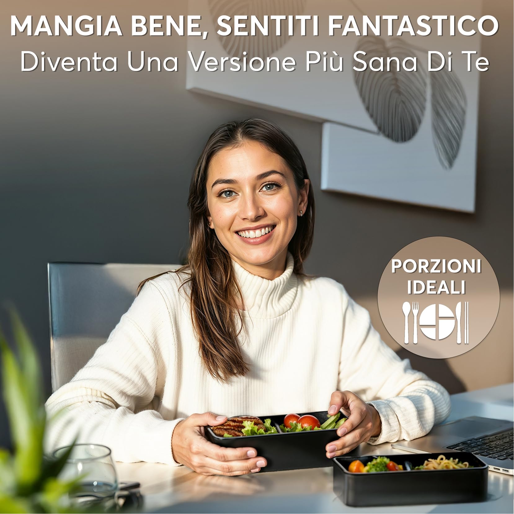 Umami Porta Pranzo, Sicuro per Microonde, Lavastoviglie, Portapranzo Ufficio, Bento Lunchbox Prova di Perdite per Adulti, Nero Opaco, 1200 ml
