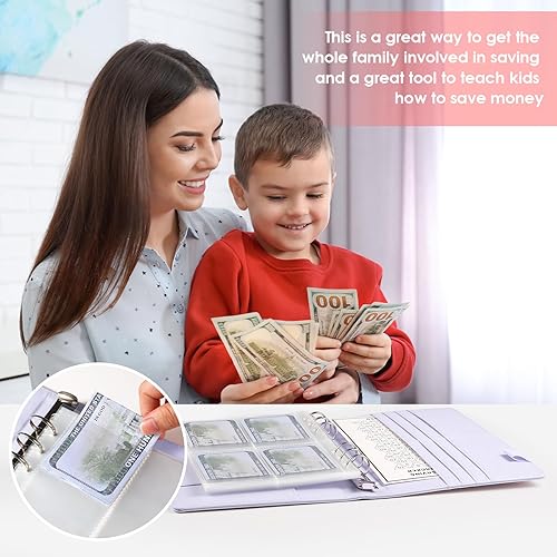 Miniatura 7 de Libro de desafíos de ahorro de dinero con 100 sobres, carpeta de presupuesto A5 con 100 bolsillos, calcomanías de números y una hoja de seguimiento,