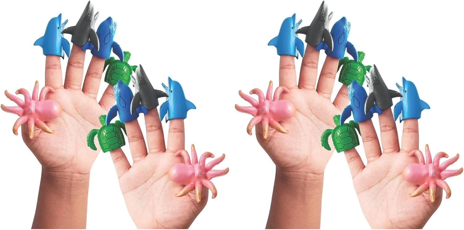 Fun Express Sea Life Finger Puppets, Set of 12 - Octopus, Turtle, Dolphin, Shark and Whale Figures - Party Favor Toys - VBS Vacation Bible School Supplies/Decor (Pack of 2)