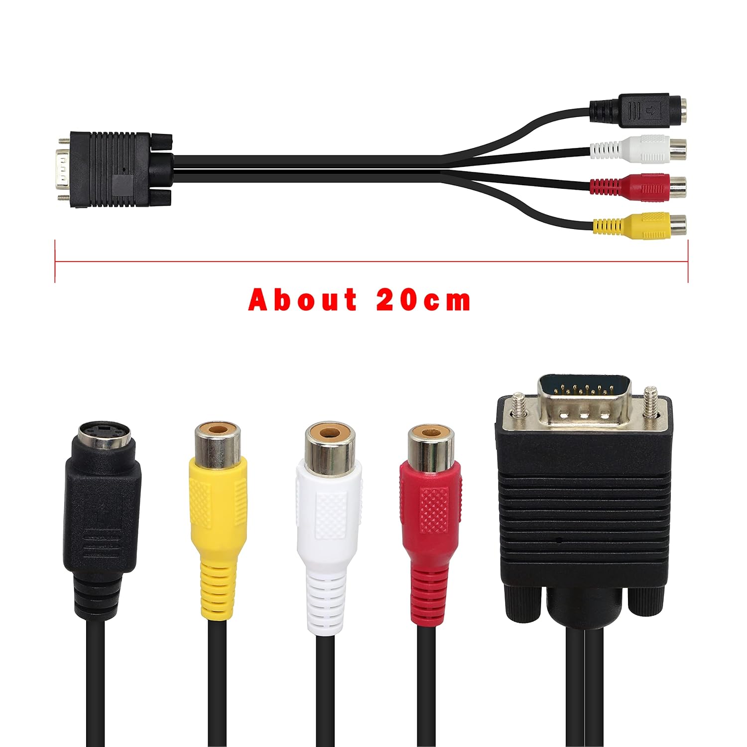 MEIRIYFA VGA to RCA Cable, VGA 15 Pin Male to TV SVideo 3 RCA AV TV