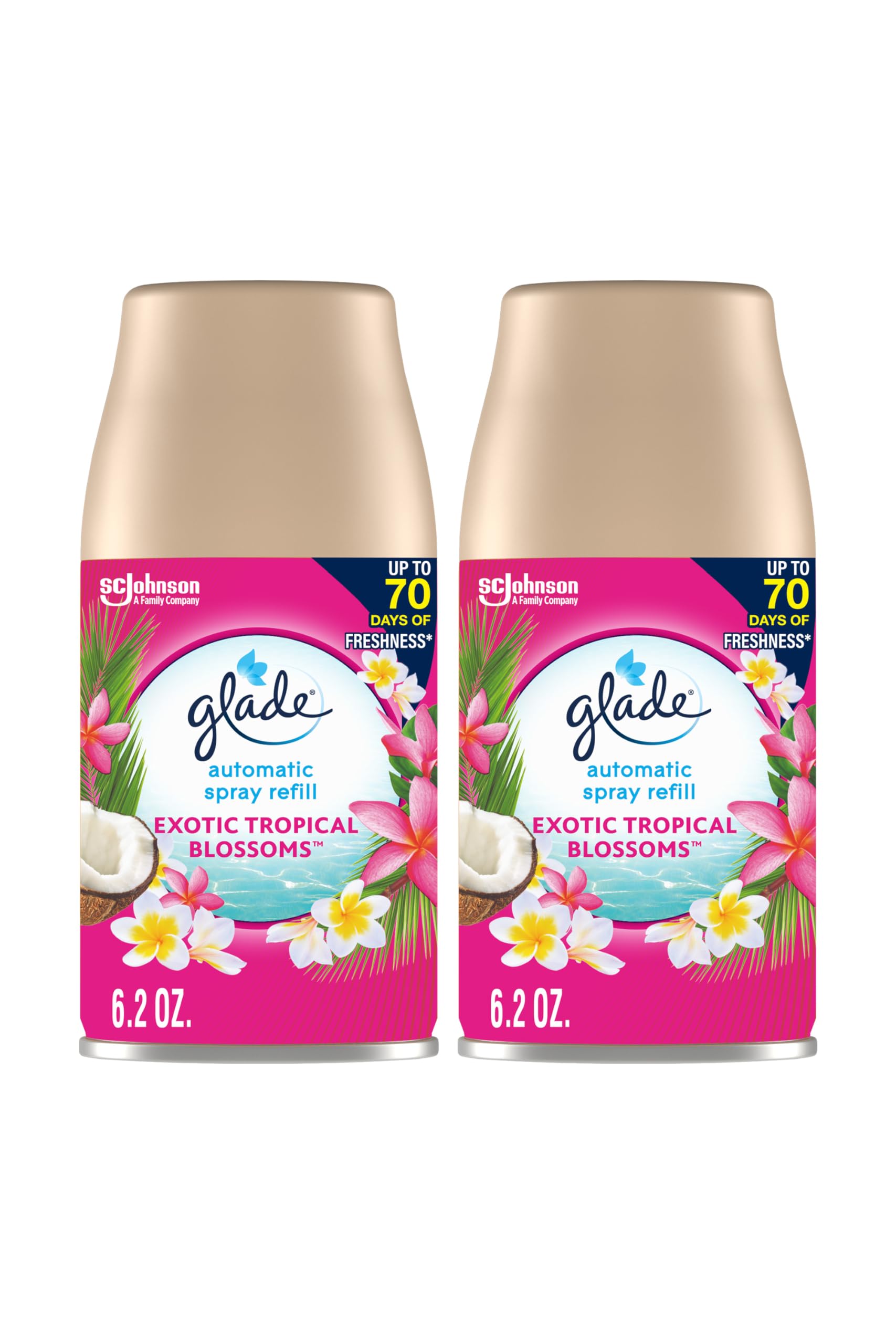 Glade Automatic Spray Refill, Exotic Tropical Blossoms, Scented Air Freshener for Home and Bathroom, 6.2 Oz, 2 Count