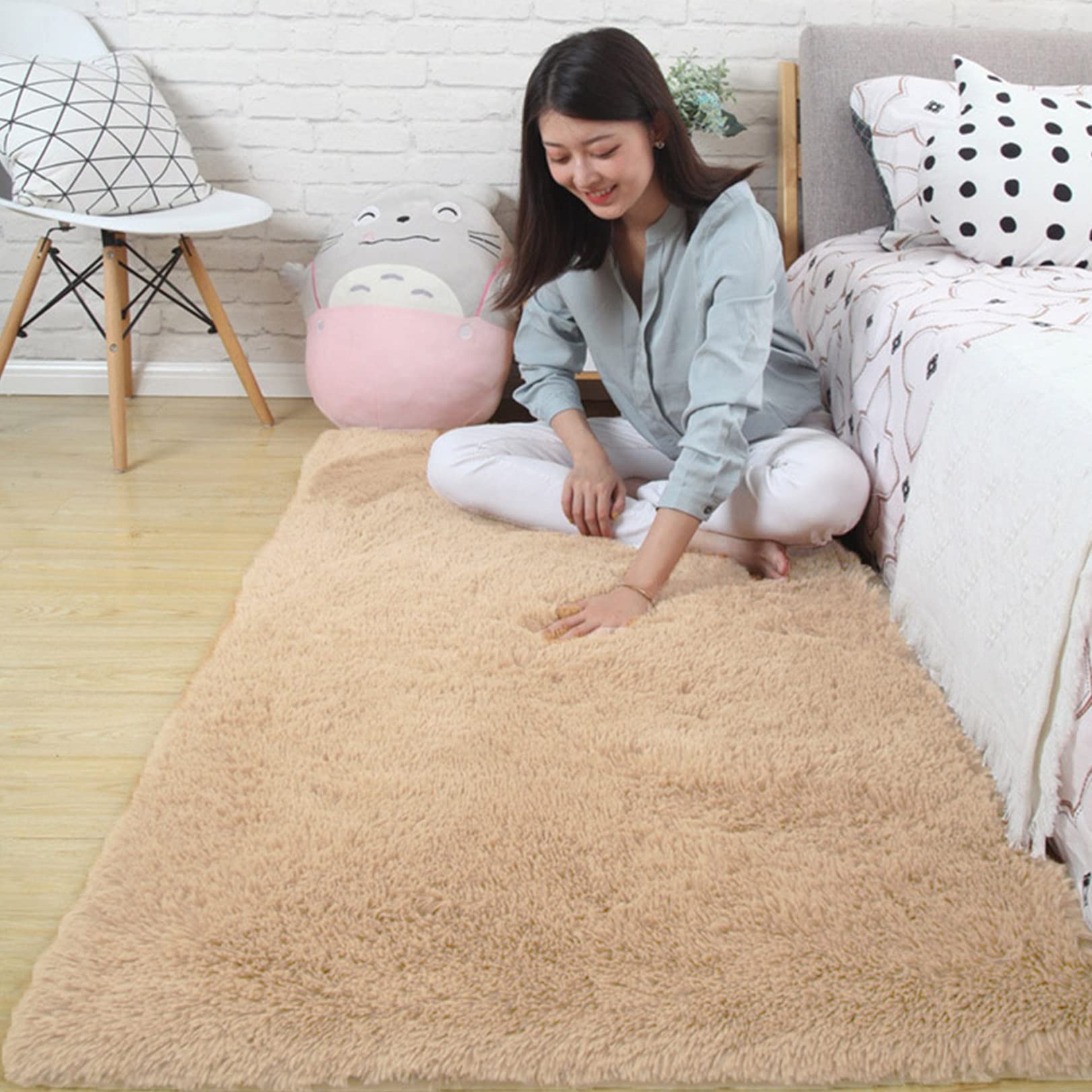 CHBIN Shaggy 50x120cm Living Room Rug Extra Large Washable Carpet Floor Mats Shaggy Thick Warm for Bedroom Living Kids Dining Dorm Indoor, Khaki