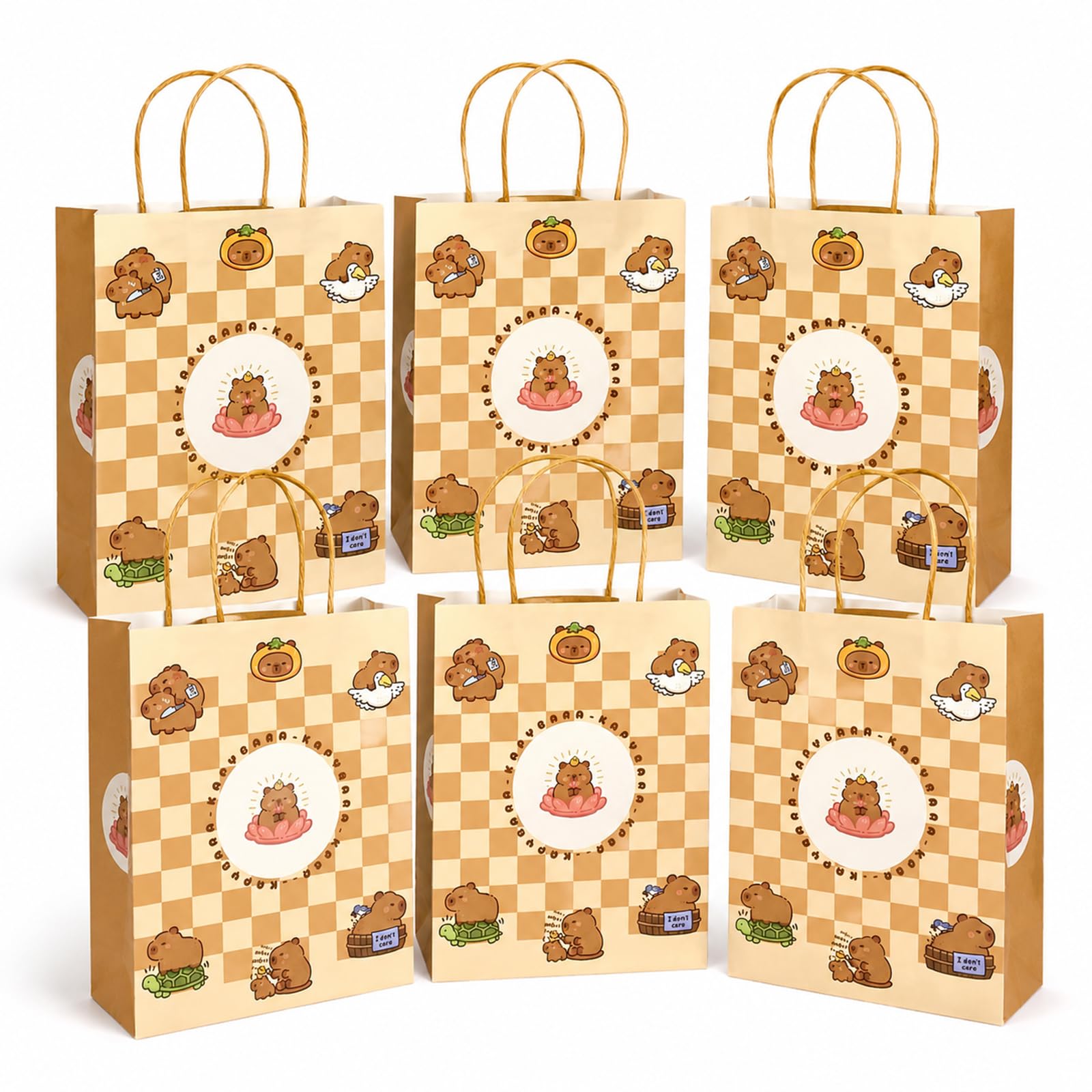 6 Pcs Capybara Party Favors Bags Brown, Cute Capybara Gift Bags with Handles, Kraft Goodie Bag, Birthday Party Supplies, Animal Candy Treat Pouches for Girl, Toddlers and Capybaras Lovers