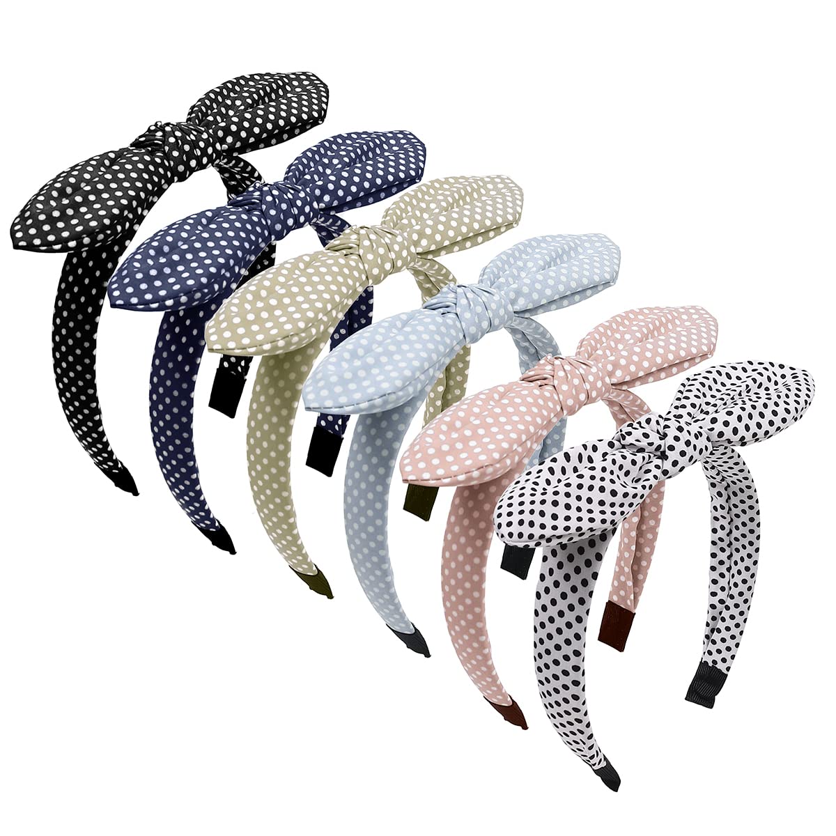 Manshui 6 Pcs Polka Dotted Bow Knot Headbands for Women, Adjustable Rabbit Ear Headbands, Wired Bow Headbands for Girls, Striped Bow Headbands Hair Accessories (Polka Dots 6)