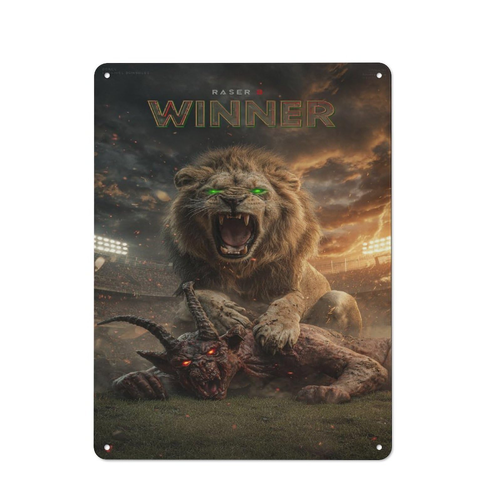 Junmoney Lion Vs. Demon The Ultimate Battle Metal Sign 40X30cm, Vintage Bar Wall Plaque For Diner, Restaurant, Shed Or Kitchen