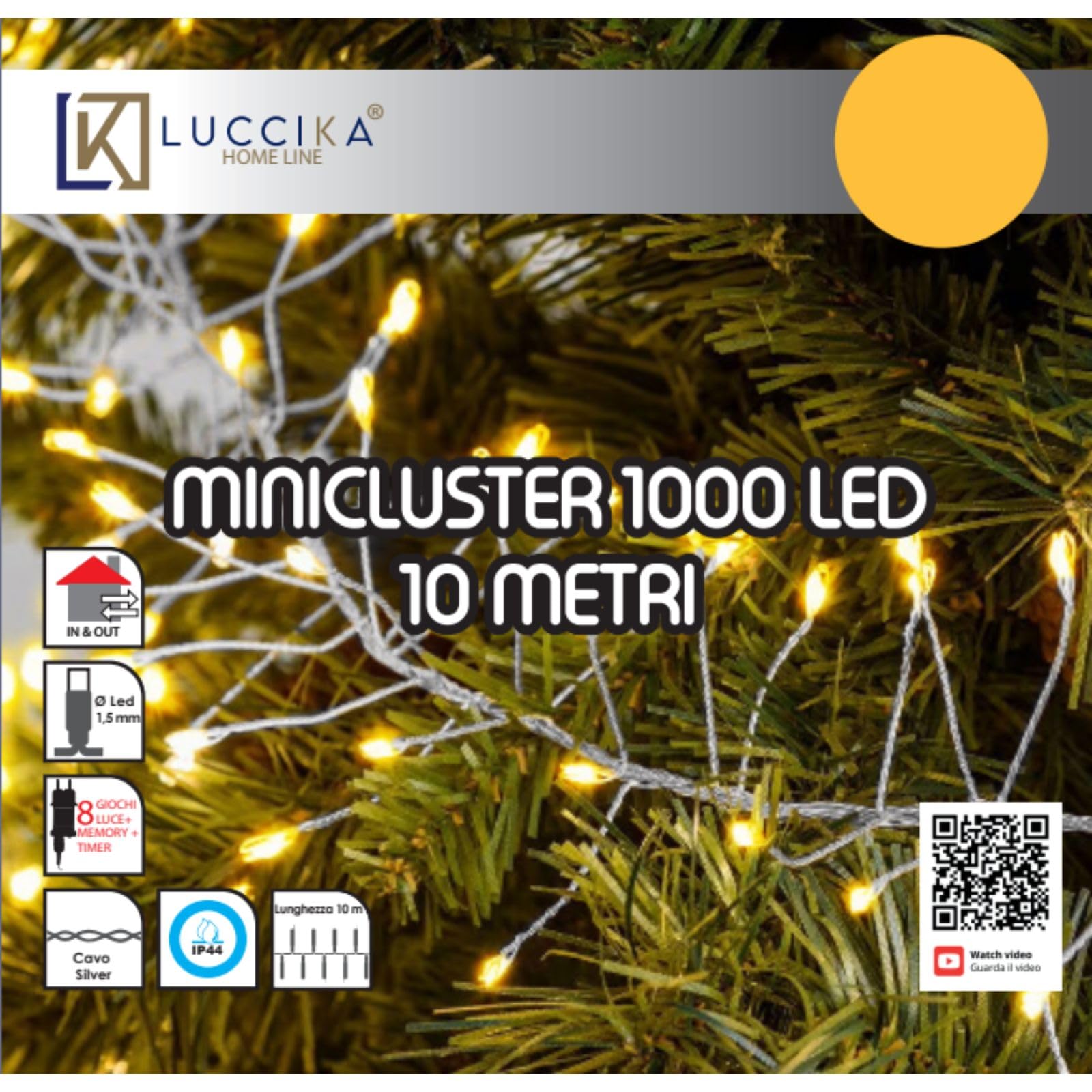 Luccika LED Cluster Lichterkette, Mikro-LED Traubenform, 8 Leuchtmodi, Metallkabel, Innen- und Außenbereich, Weihnachtsbaum Dekoration, Mehrfarbig (Warmweißes Silberkabel, 10M)