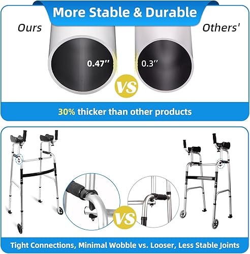 Miniatura 2 de Andador IP plegable con almohadilla para reposabrazos, andadores de aluminio ajustables en altura, andador estándar para personas mayores, ancianos,