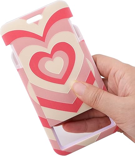 Miniatura 5 de Soporte para tarjeta de identificación rosa con cordón, carrete retráctil con clip para cinturón, protector de manga de identificación vertical para