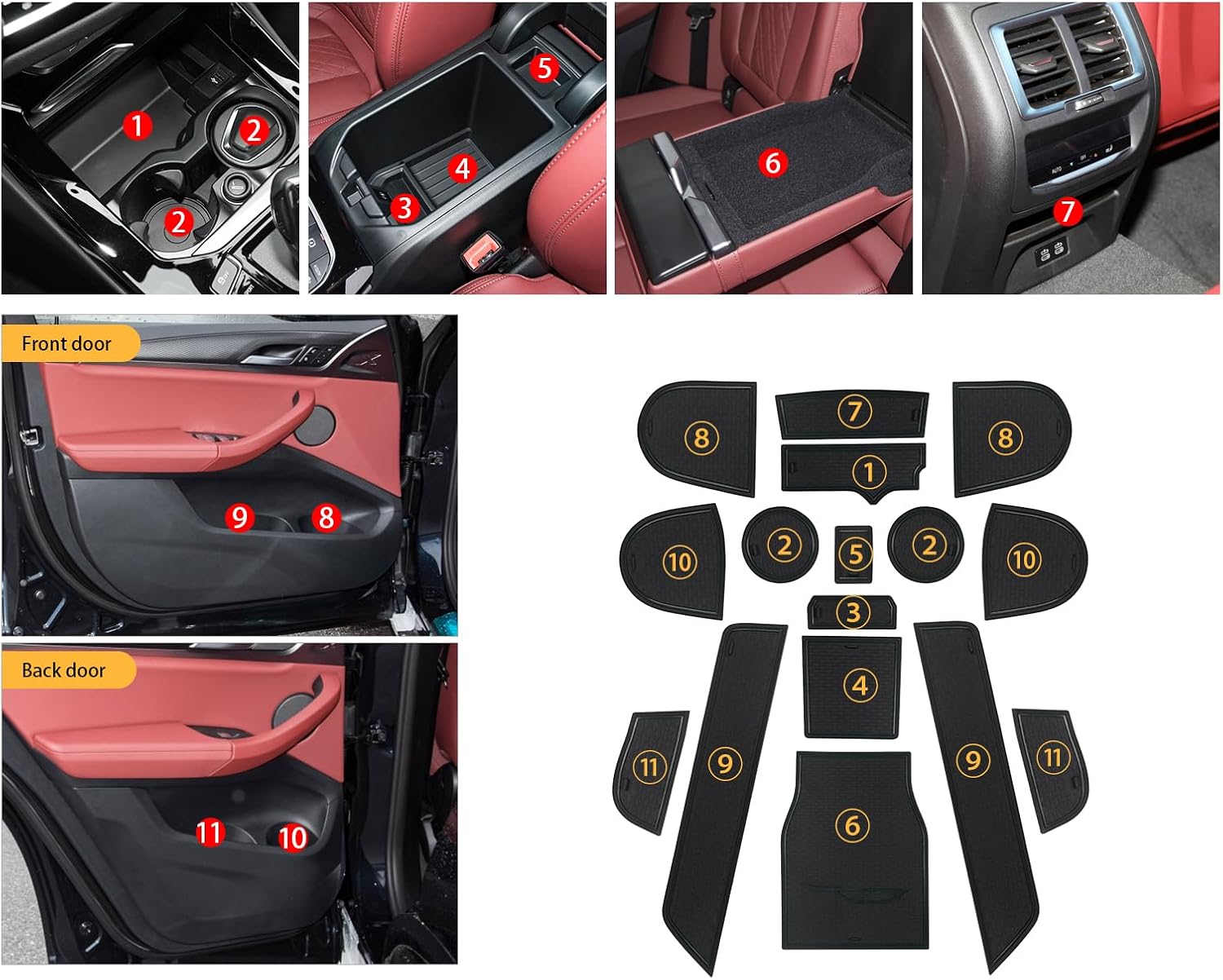 BMW X3/X4 Center Console Liners - 16PCS Non-Slip Mats - Black