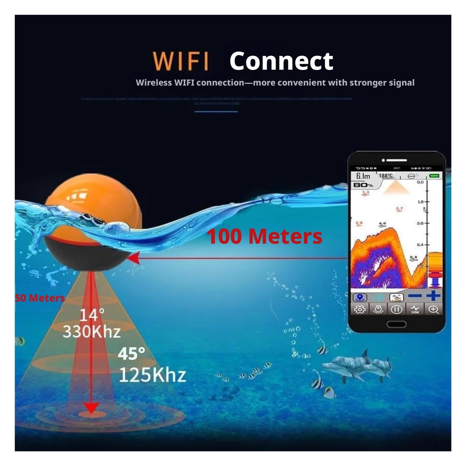 Ecoscandaglio, Ecoscandaglio per app mobile Sonar a doppia frequenza Smart WiFi Wireless Fish Finder