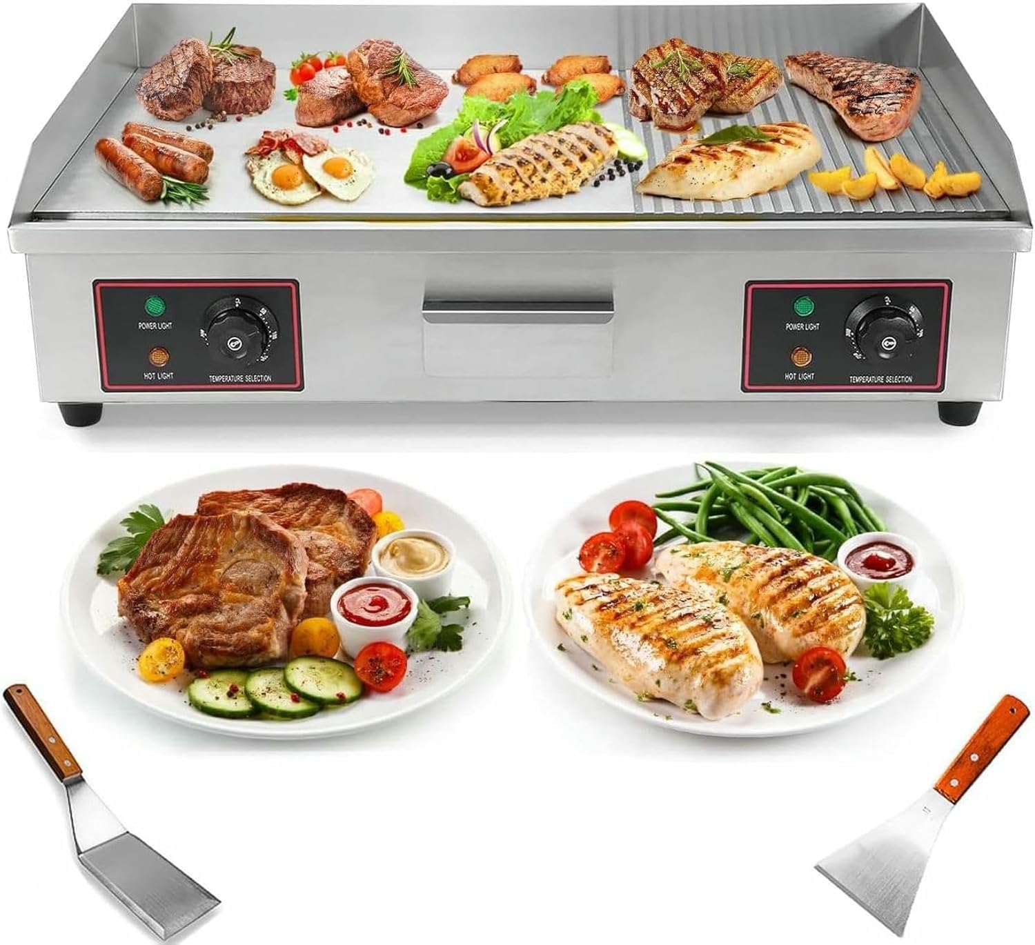 4400W Commercial Electric Griddle Hot Cooking Plate, Commercial Stainless Steel Adjustable Countertop Hot Plate BBQ Grill