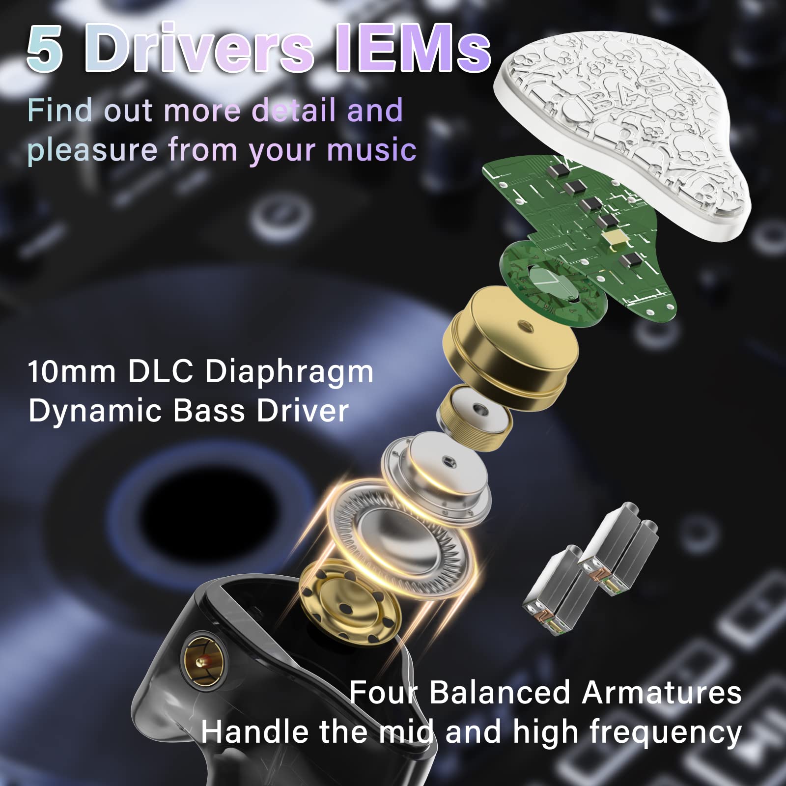 BASN Bmaster5 In Ear Monitors Glacier White 1DLC+4BA Drivers - Dettaglio