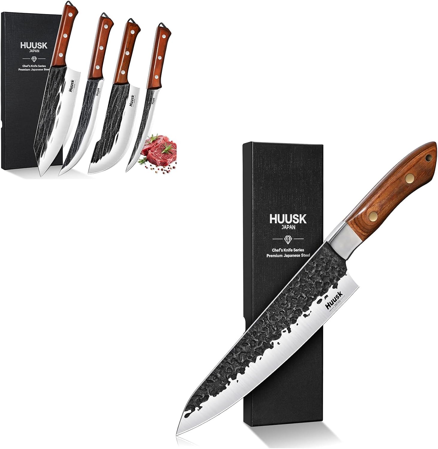 Huusk Japanese Chef Knife Bundle With Butcher Knife Set of 4