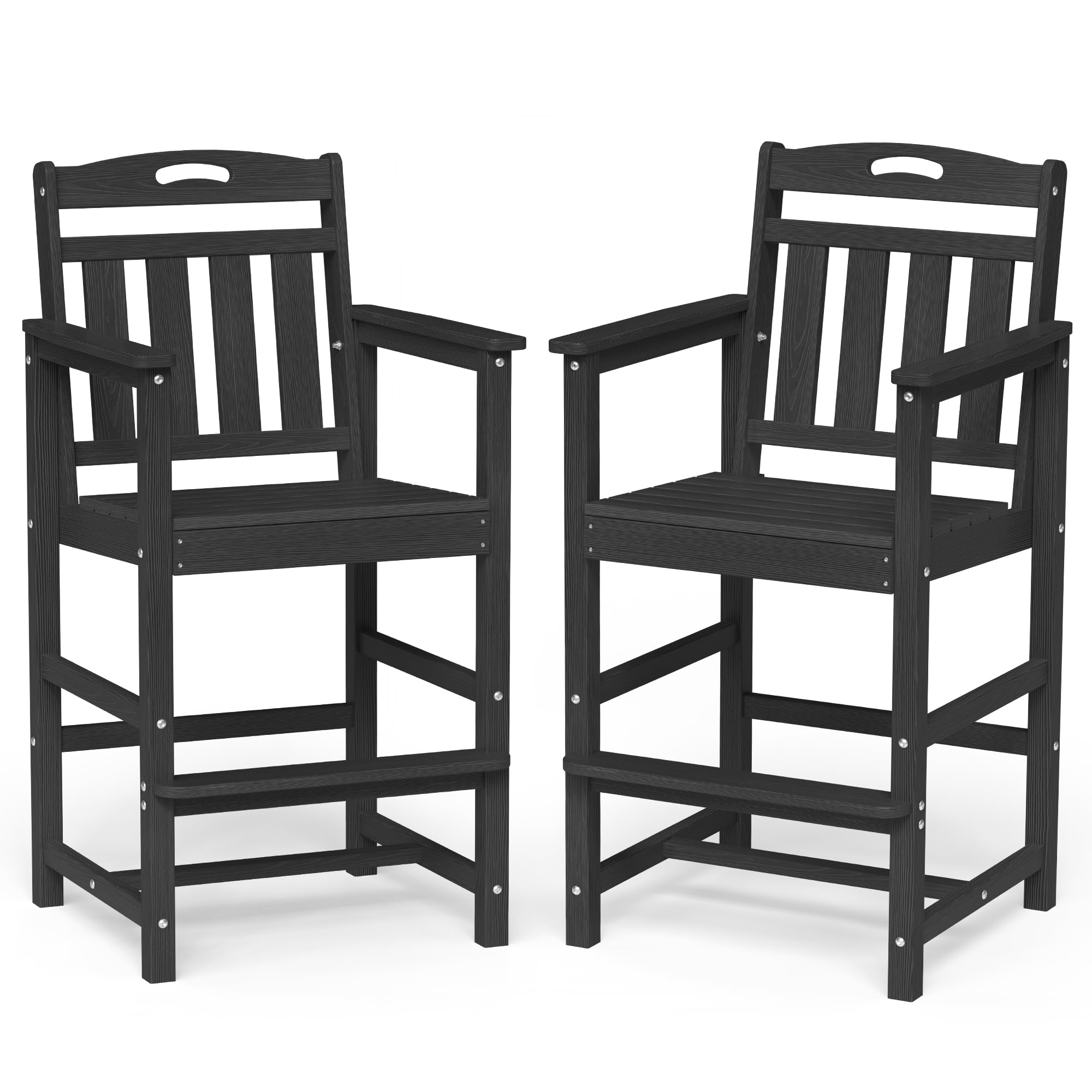 Ciokea Outdoor Bar Chairs, Oversized Adirondack Patio Bar Stools with 27" Seat Height, HDPE Heavy Duty Modern Tall Outdoor Chairs Bar Funiture for Bar Deck Balcony Kitchen Counter Yard, Black
