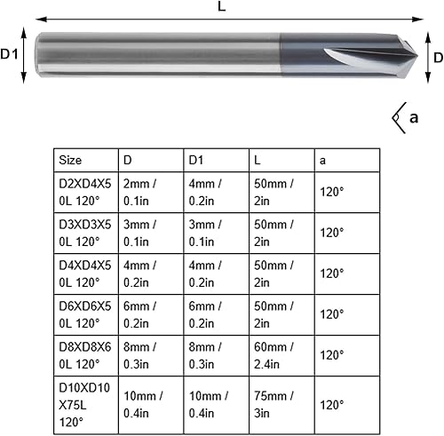 Miniatura 3 de Fresa de extremo de chaflán de 3 flautas, acero de tungsteno de 120 grados en V, fresadora de chaflán CNC profesional para tallar y biselar (D6 x