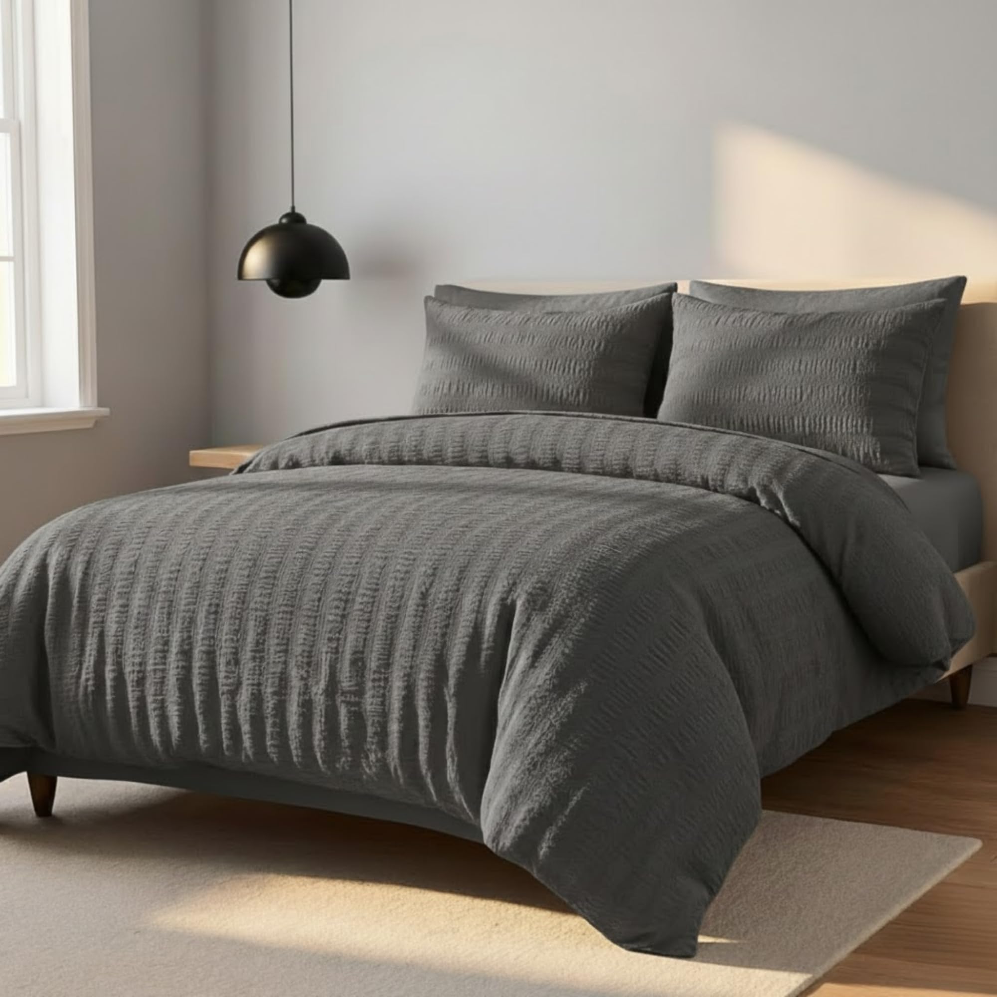 Z&A Homz Z&A Bedding Single Seersucker Duvet Cover Charcoal - Breathable & Washable Comforter with Pillowcases - Luxury Soft Brushed Microfiber Quilt Cover - Easy Care Comforter Set — image 1