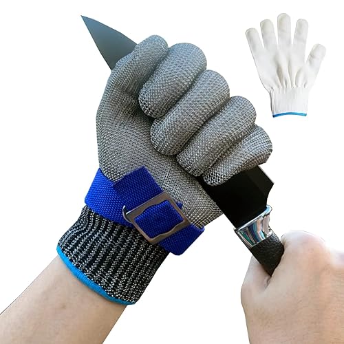 ANSI A9 Guantes resistentes a cortes, actualización 2.0 de grado alimenticio 316 guantes de malla de alambre de acero inoxidable, guantes de corte