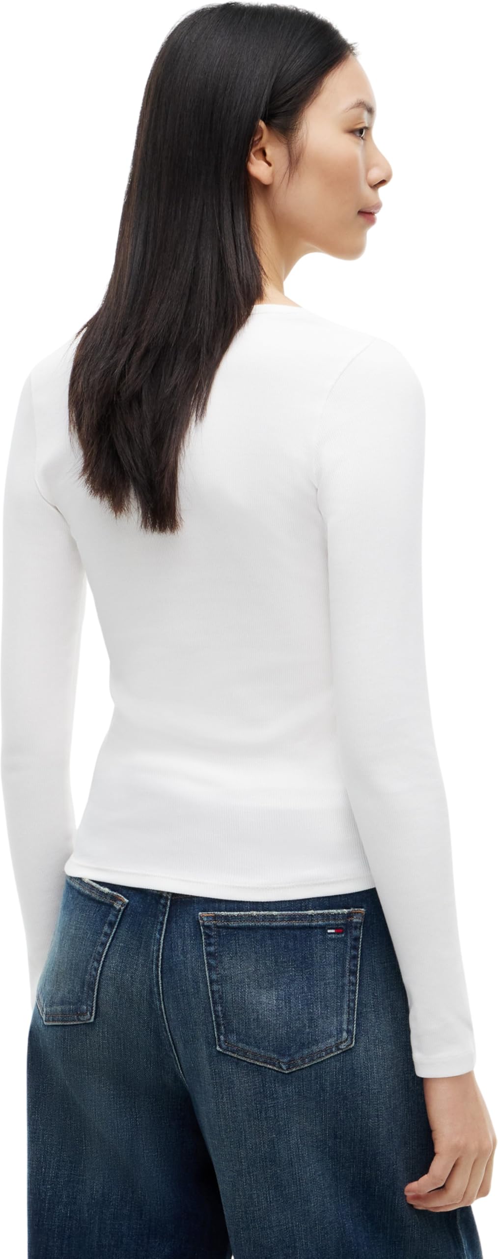 Tommy Jeans Donna Maglietta Maniche Lunghe Slim Fit Essential V-Neck Scollo a V