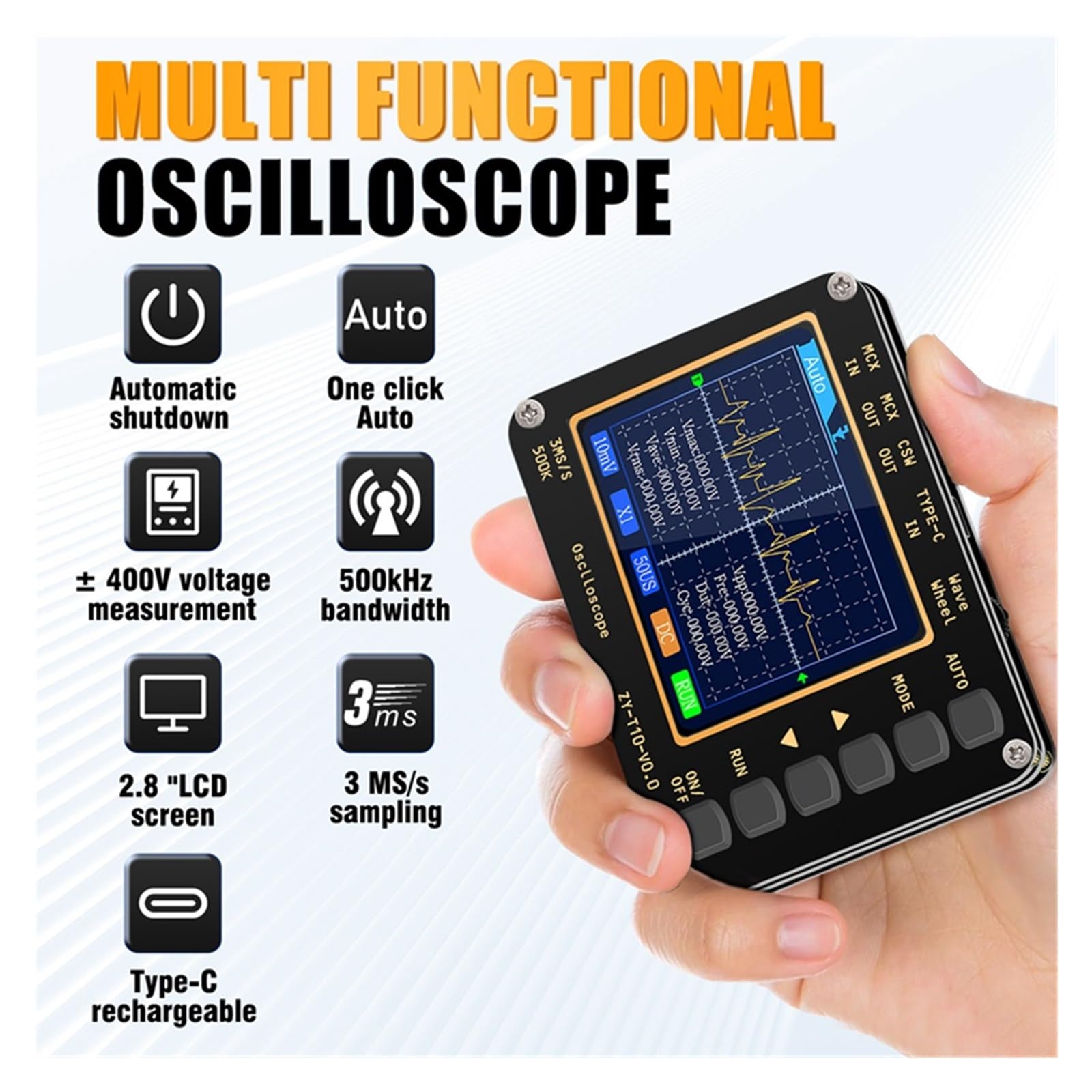 Osciloscopio Digital Osciloscopio de Mano automotriz Resistente, probador Forma Onda Digital Profesional con Auto