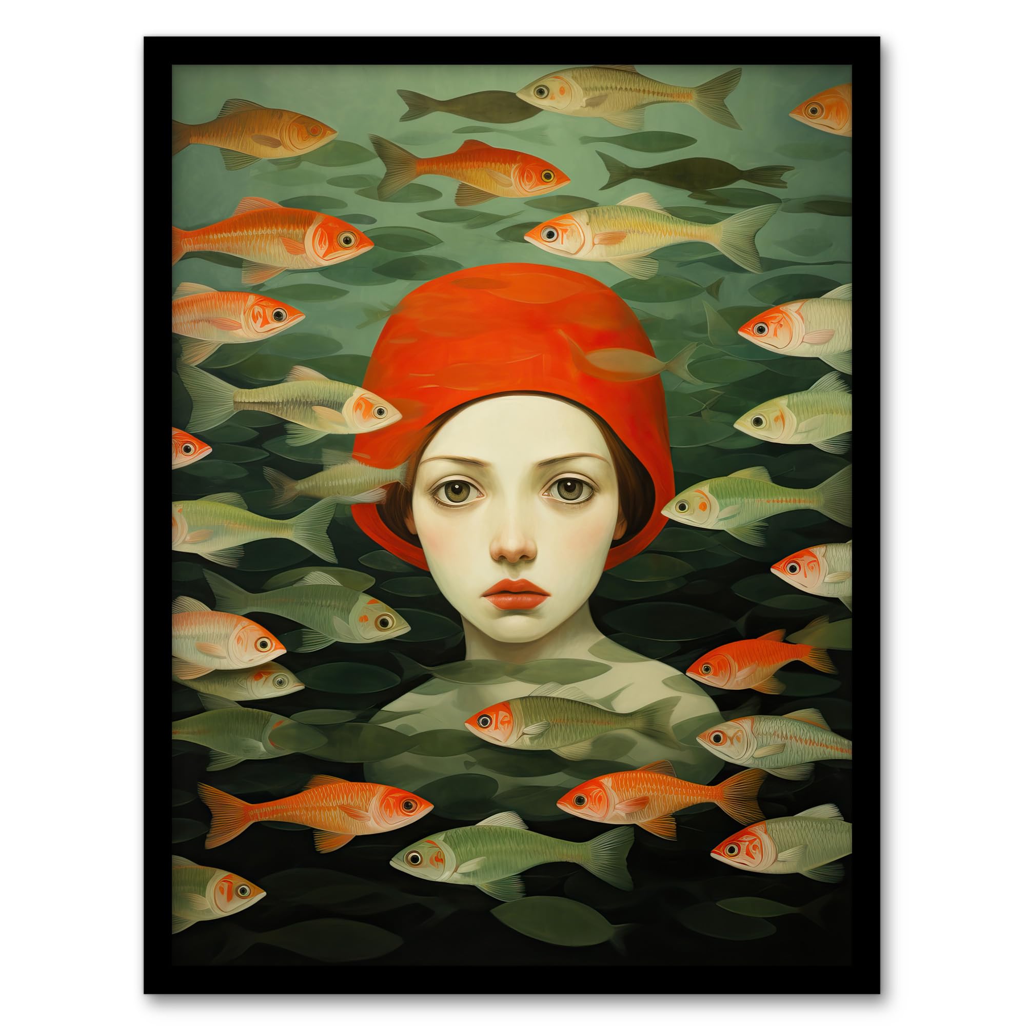 Wee Blue Coo Gone Fishing Goldfish Red Green Bathroom Artwork Framed Wall Art Print A4