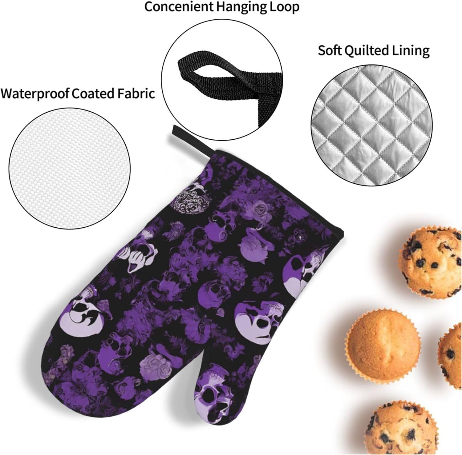 Purple Black Goth Spooky Oven Mitts and Pot Holders Set of 4 Heat Resistant Waterproof Non-Slip Hot Pads BBQ Gloves for Cooking Grilling Apartment Home Kitchen Essentials & Accessories Gifts