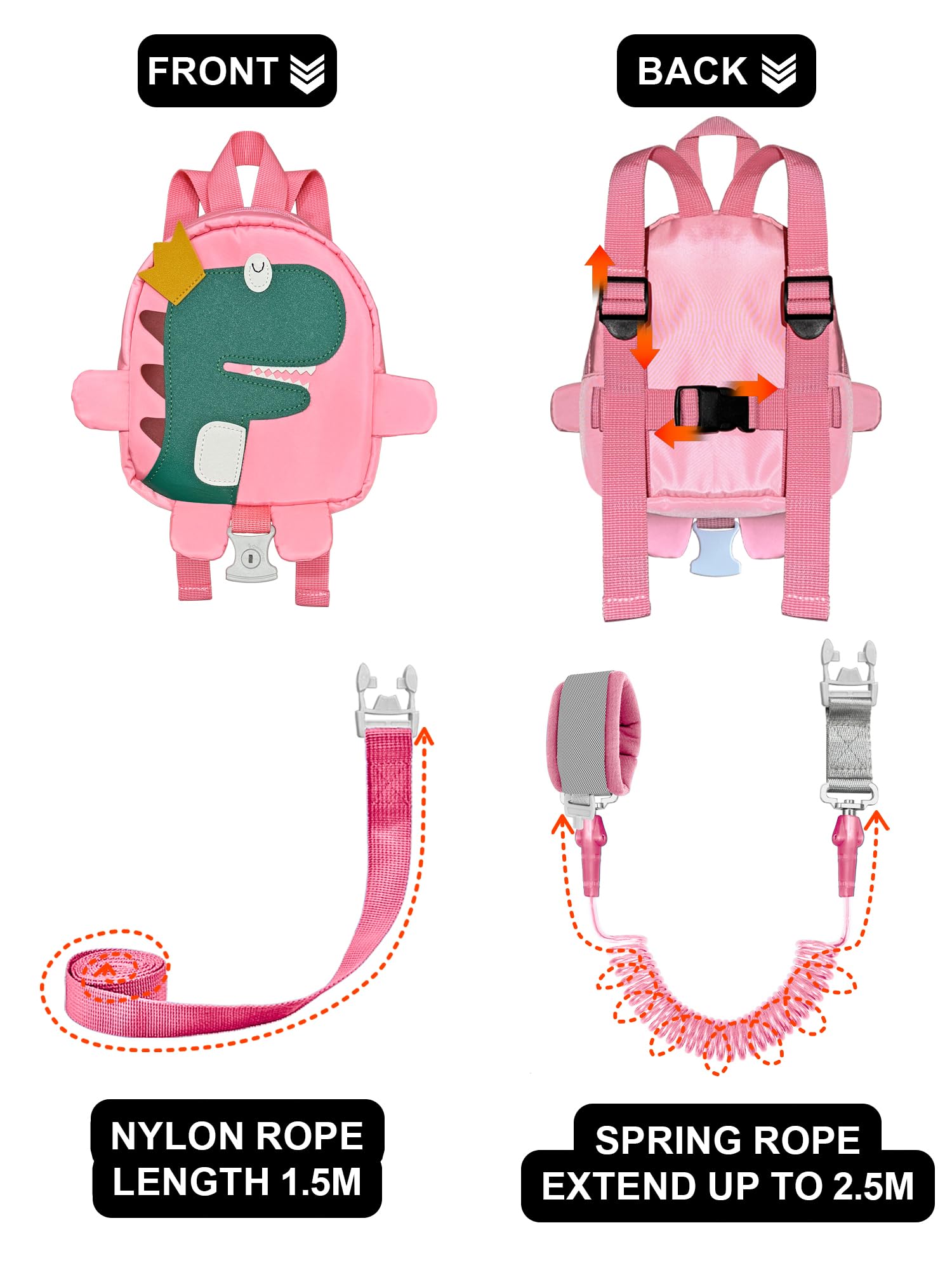 Correa de arnés para niños pequeños (rosa)