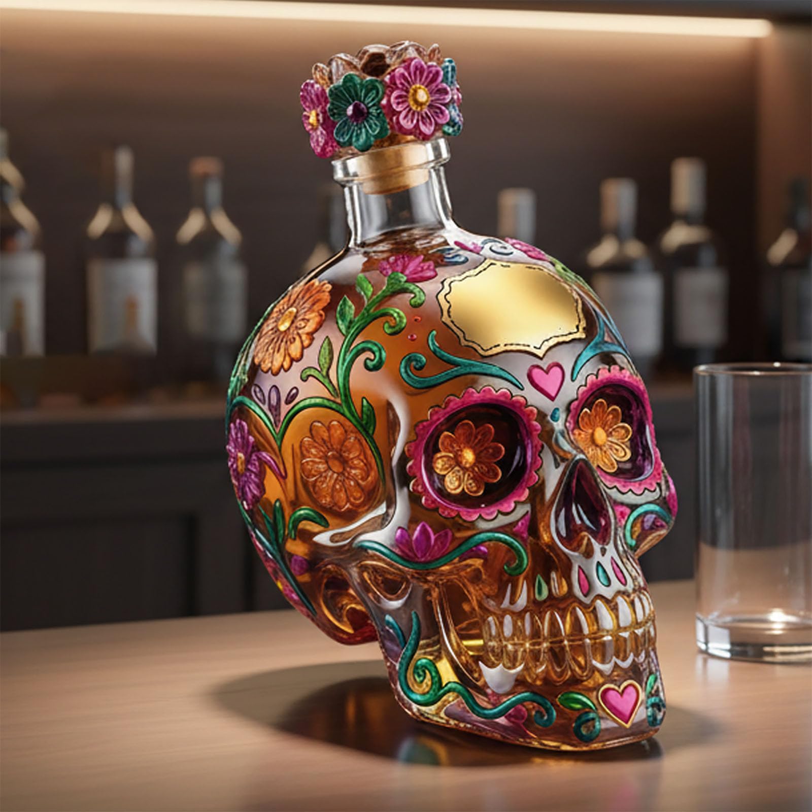 Bouteille de Tequila Crâne Limitée Jour des Morts 350ml au Design Vintage Sculpté