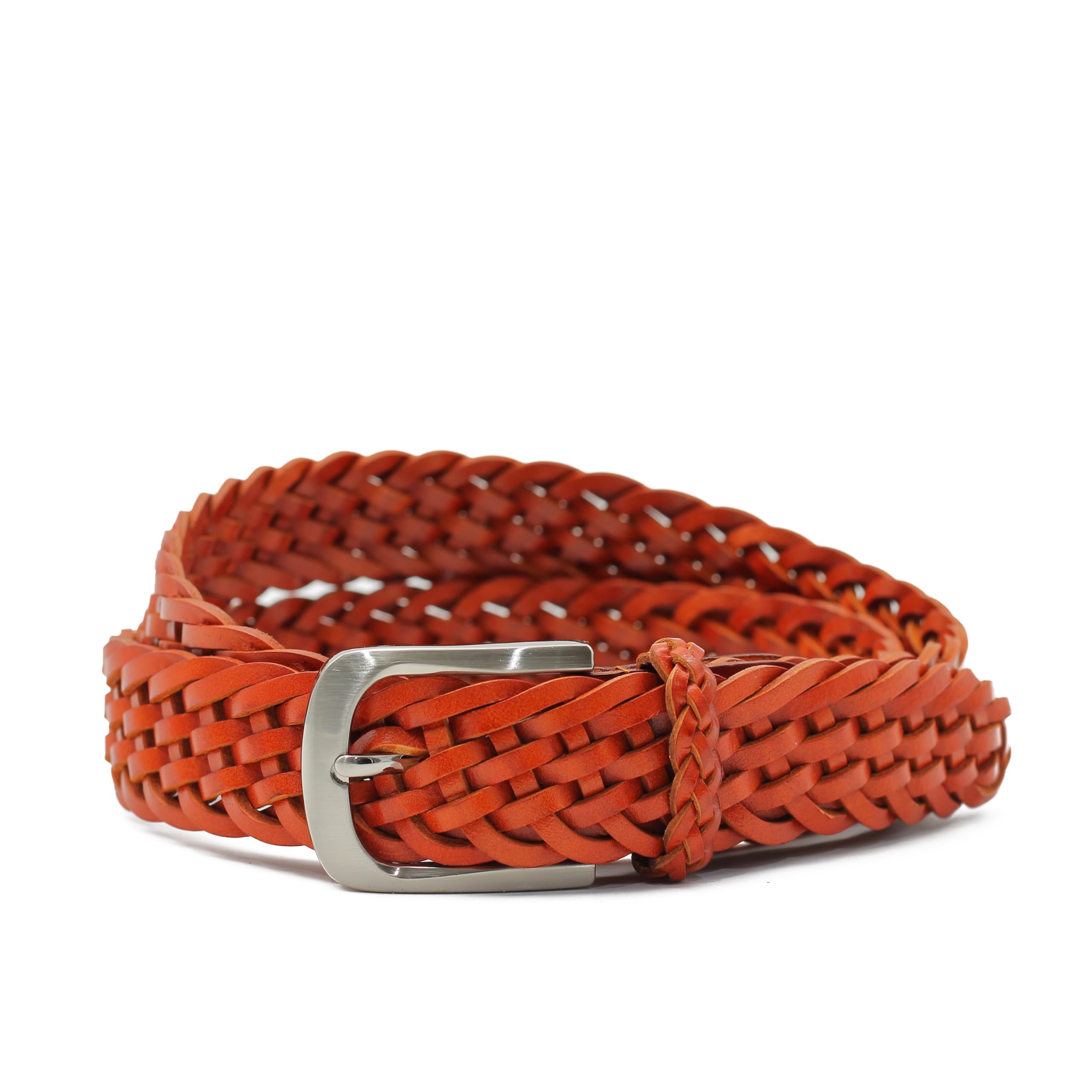 Xposed Men's Orange Braided Real Leather Belt Retro Woven Smart Casual Jeans Chino Prong Buckle [Blt-Nhz967-125Cm]
