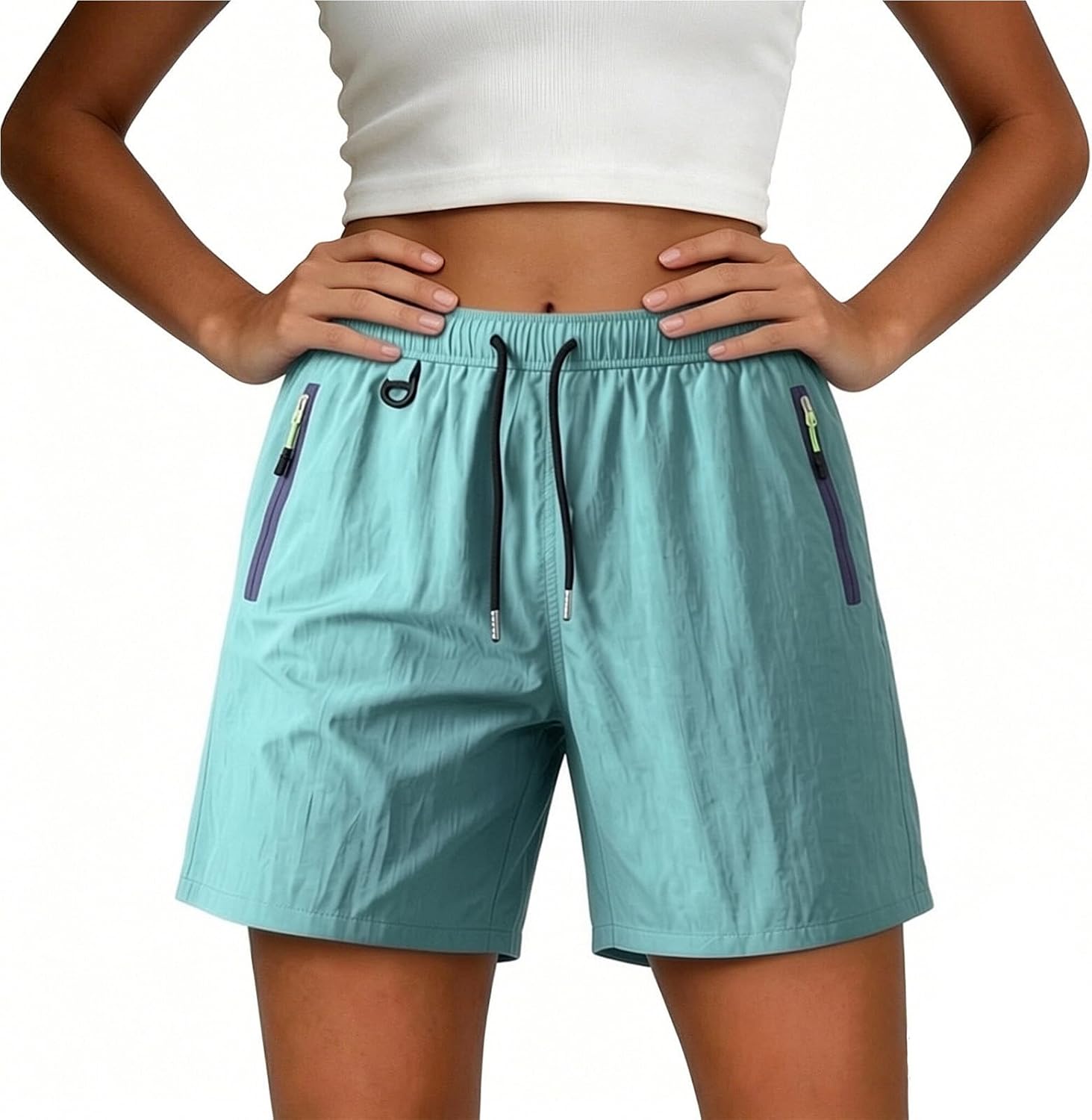 Women's Athletic Shorts High Elastic Waist Drawstring Workout Breathable Casual Running Summer Shorts with Pockets