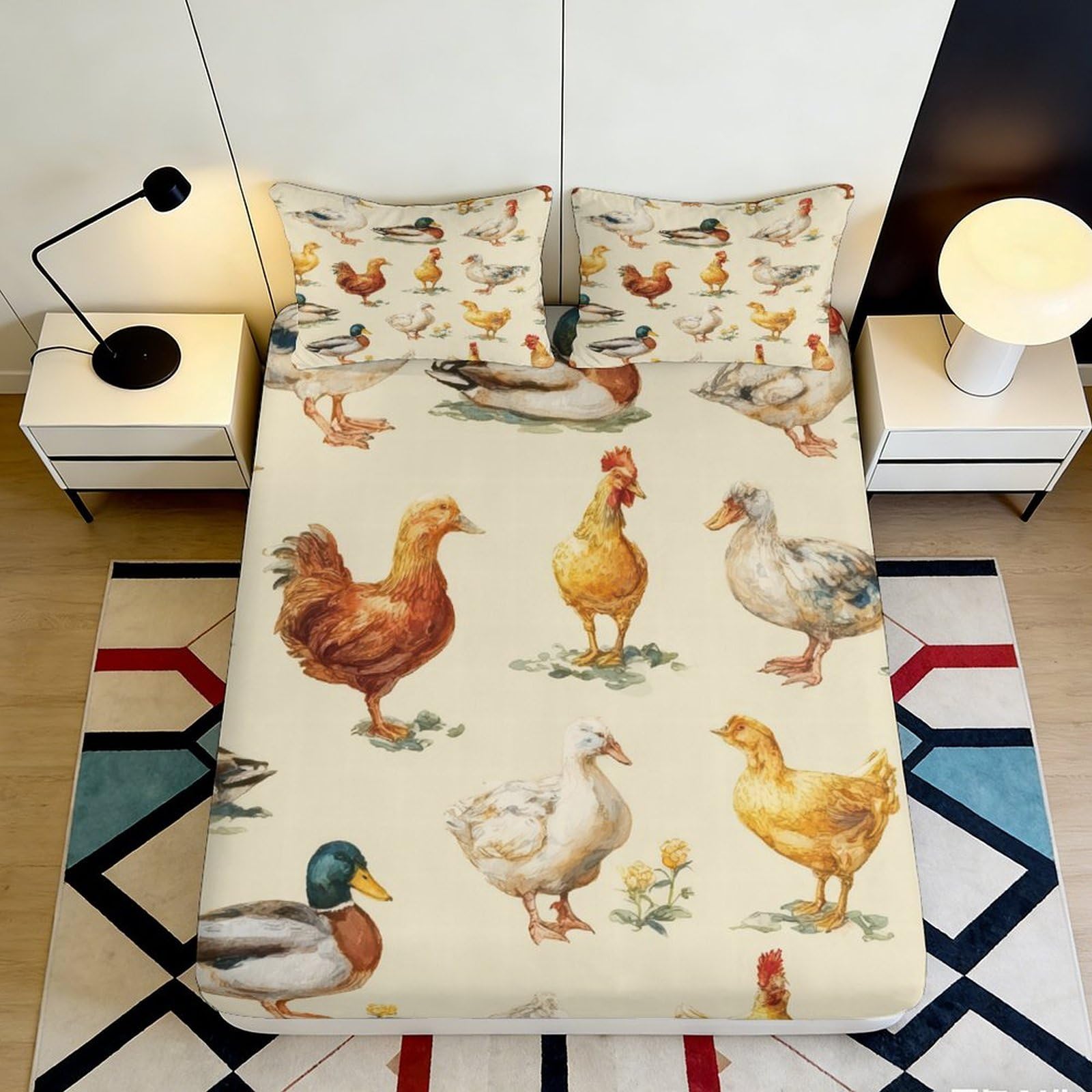 Jqzkxnhpbr Style-5 3D Printed Farm Chicken Duck Fitted Sheet Microfiber Soft Breathable Barnyard Mattress Cover For Bedroom Dorm Decor 90X200x25cm
