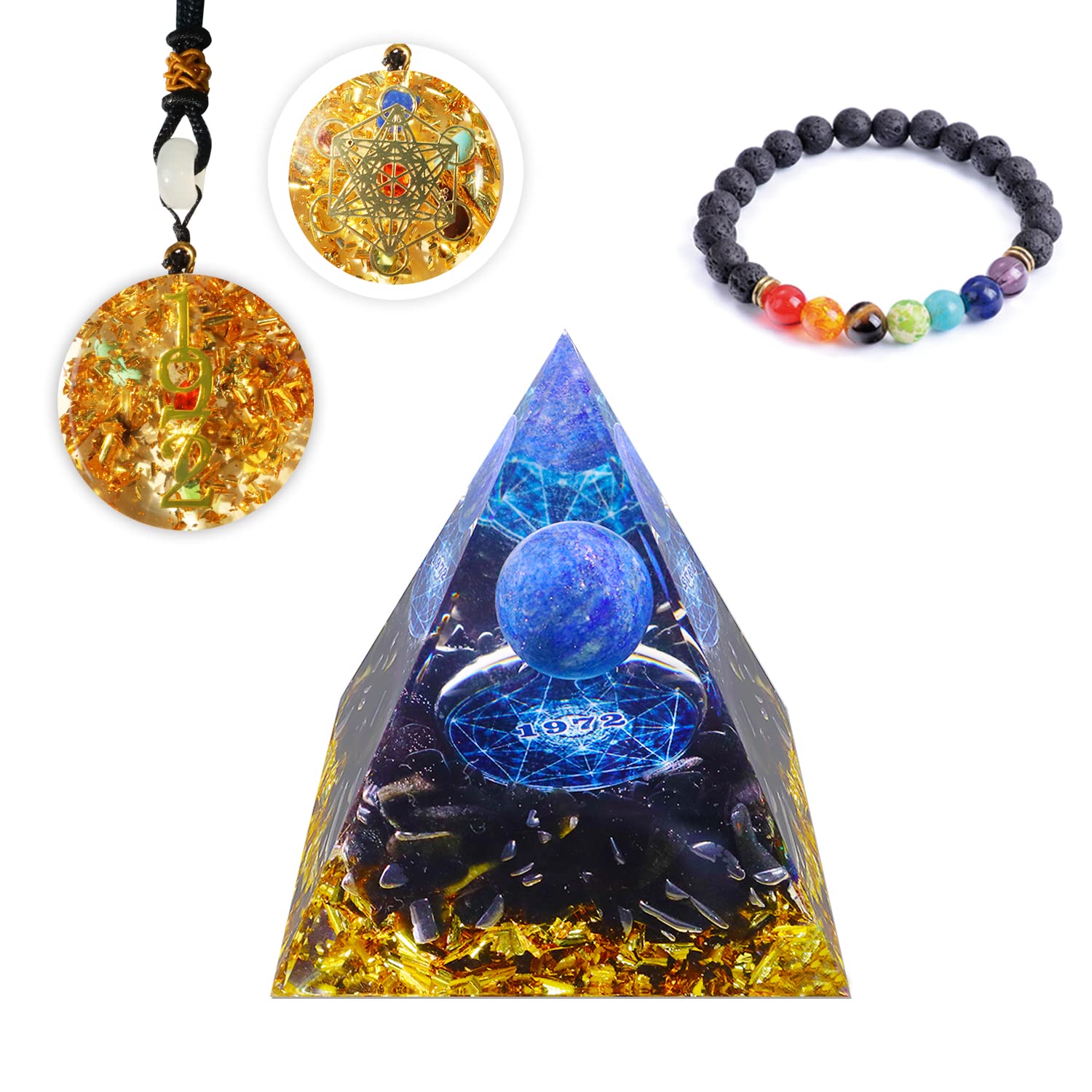 Photo 1 of 50th Birthday Decorations for Men Women,1972 Orgone Pyramid Crystals for Positive Energy, 1972 Round Chakra Necklace and Chakra Bracelet for 1972 Man and Women Birthday Gift, Healing Crystals for 1972 Protection(Born in 1972)
