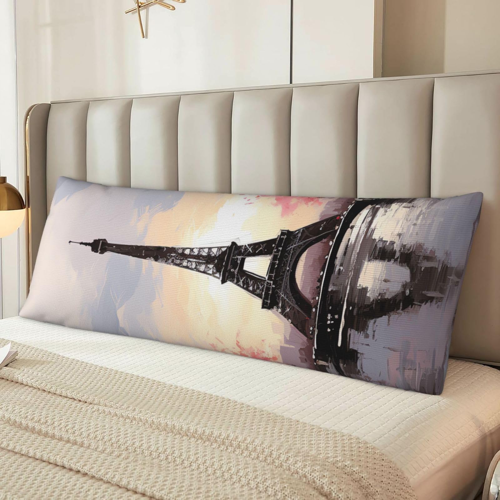 Fodpand Women's Black Oil Painting Paris Eiffel Tower Body Pillow Cover 20X54 Inches Soft Microfiber Long Pillow Case For Sleeping & Side Sleepers Comfy Breathable Decorative Body Pillowcase Gifts For Men