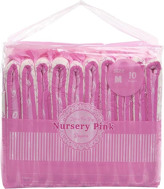 LittleForBig Printed Brief Diaper Incontinence Underwear 10 Pieces-Nursery Pink (Medium 28-38)