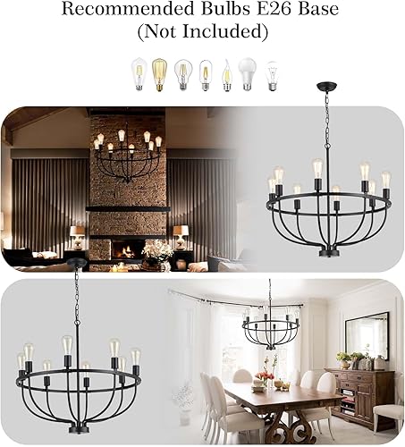 Miniatura 4 de AMZASA Lámpara de araña industrial negra con 8 luces para comedor, dormitorio, sala de estar, cocina, vestíbulo, certificación UL