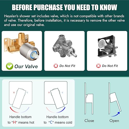 Miniatura 2 de Heyalan Juego de cabezal de ducha y mango de 8 pulgadas, juego de grifo de ducha cuadrado para baño, juego de grifo de ducha de acero inoxidable,