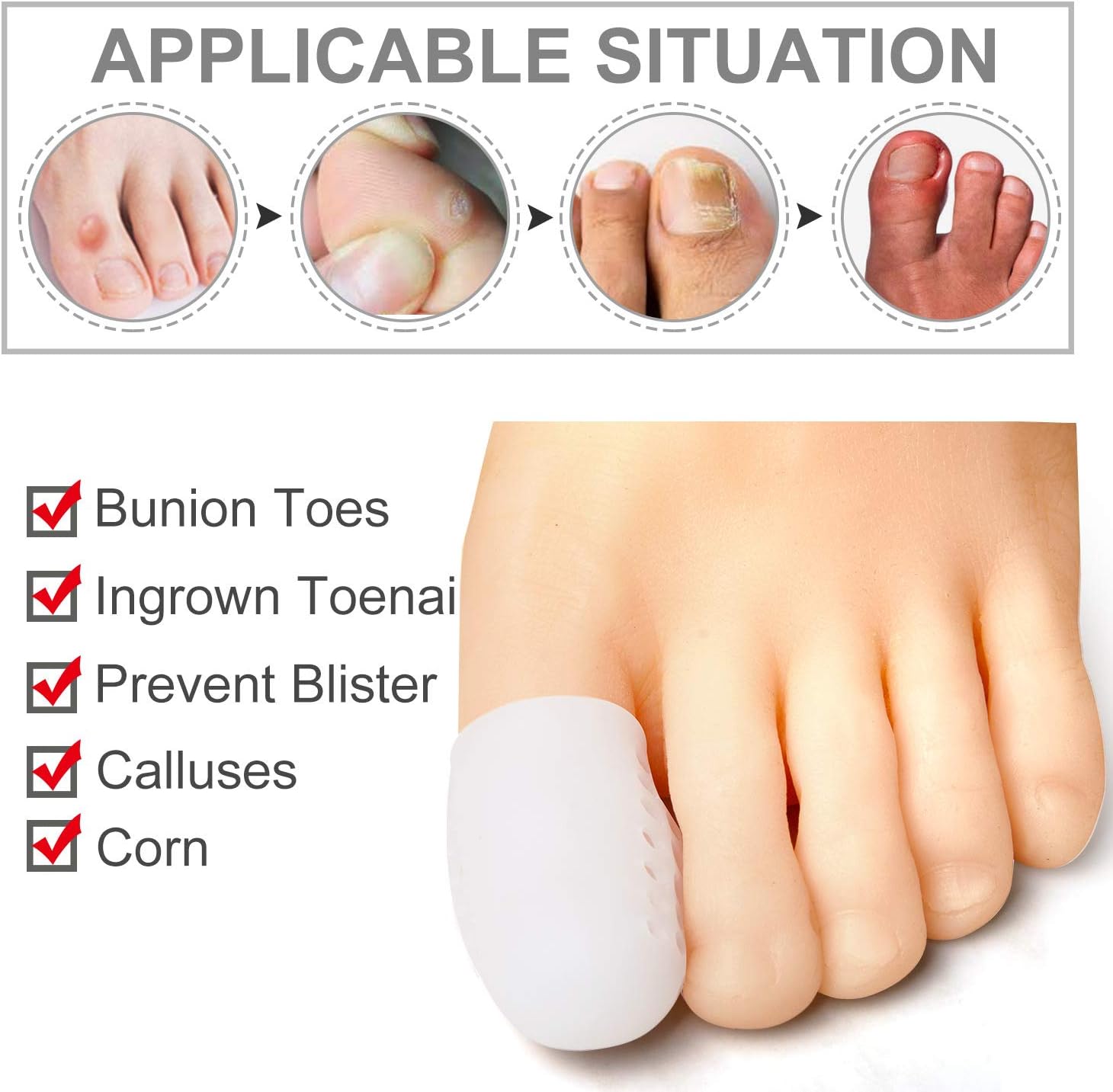 Welnove Big Toe Caps Gel Toe Protector 10 Packs with Breathable Hole, Great for Cushion Toe and Provides Pain Relief from Corns, Blisters, Missing or Ingrown Toenails for Women and Men