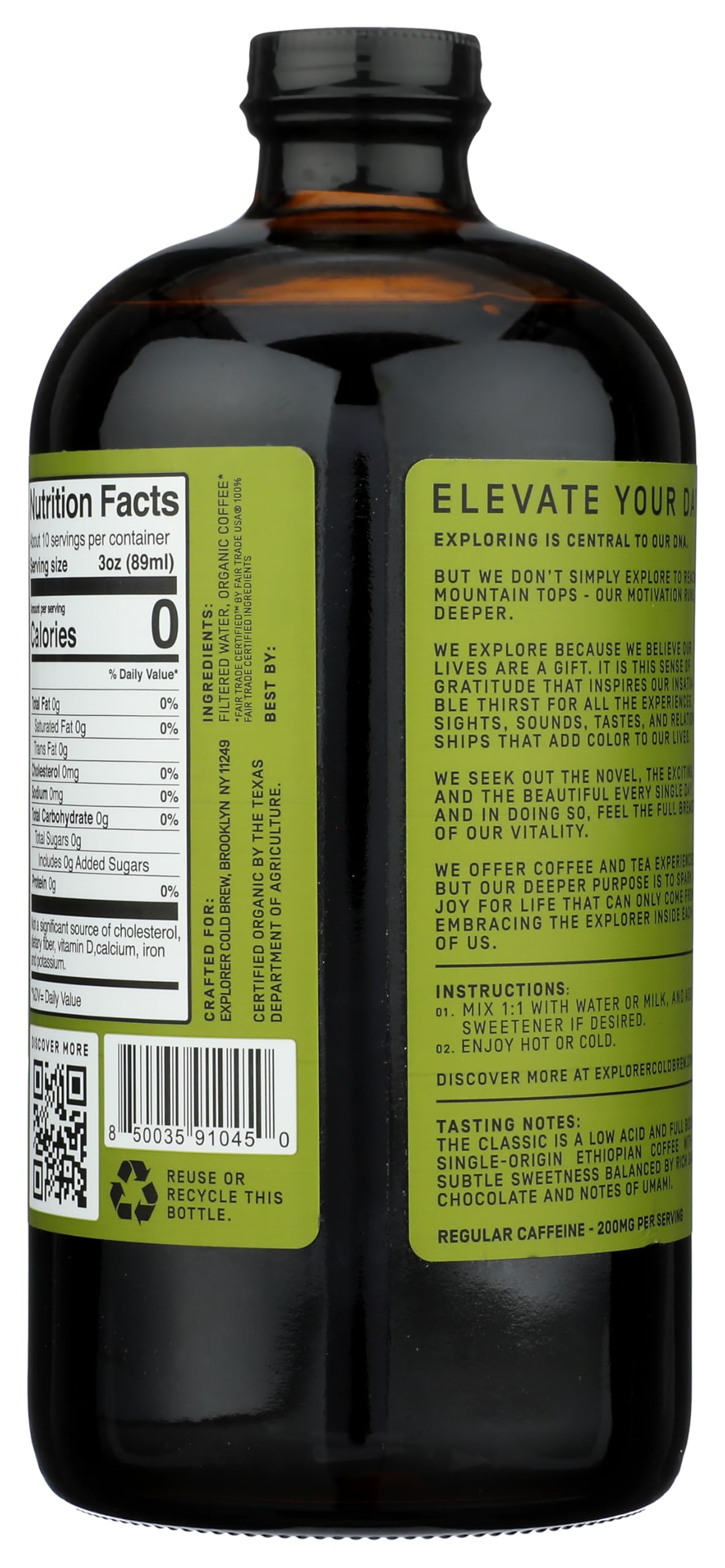 Explorer Cold Brew, Coffee Cold Brew Concentrate The Classic Organic, 32 Fl Oz