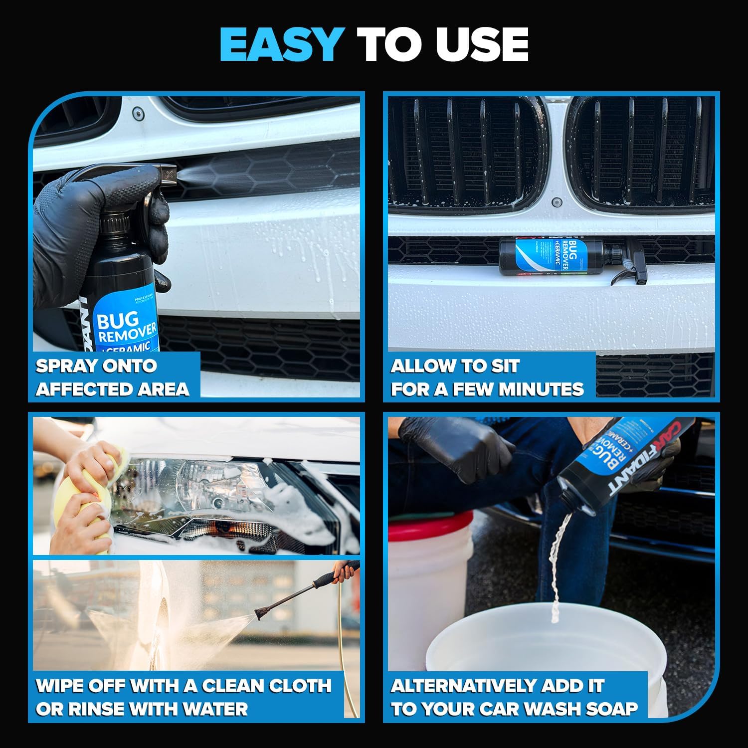 Carfidant Bug Remover for Cars Exterior - Car Bug Cleaner Spray with Ceramic Coating - Removes Bug Splatter & Bird Poop - Safe on Paint, Glass, Plastic, Metal - Windshield Pre Wash - 18 fl oz + Sponge - Image 5