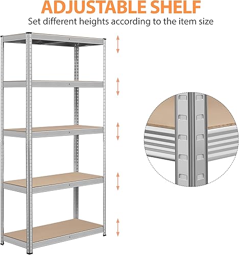 Miniatura 6 de Topeakmart Estantes utilitarios de 5 niveles, para almacenamiento, de metal, ajustables y resistentes, para garaje o cobertizo, plateado, 35.5 x 16