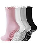 REACH STAR 4 Pairs Pilates Socks with Grips Non Slip Ruffle Yoga Grip Socks for Women