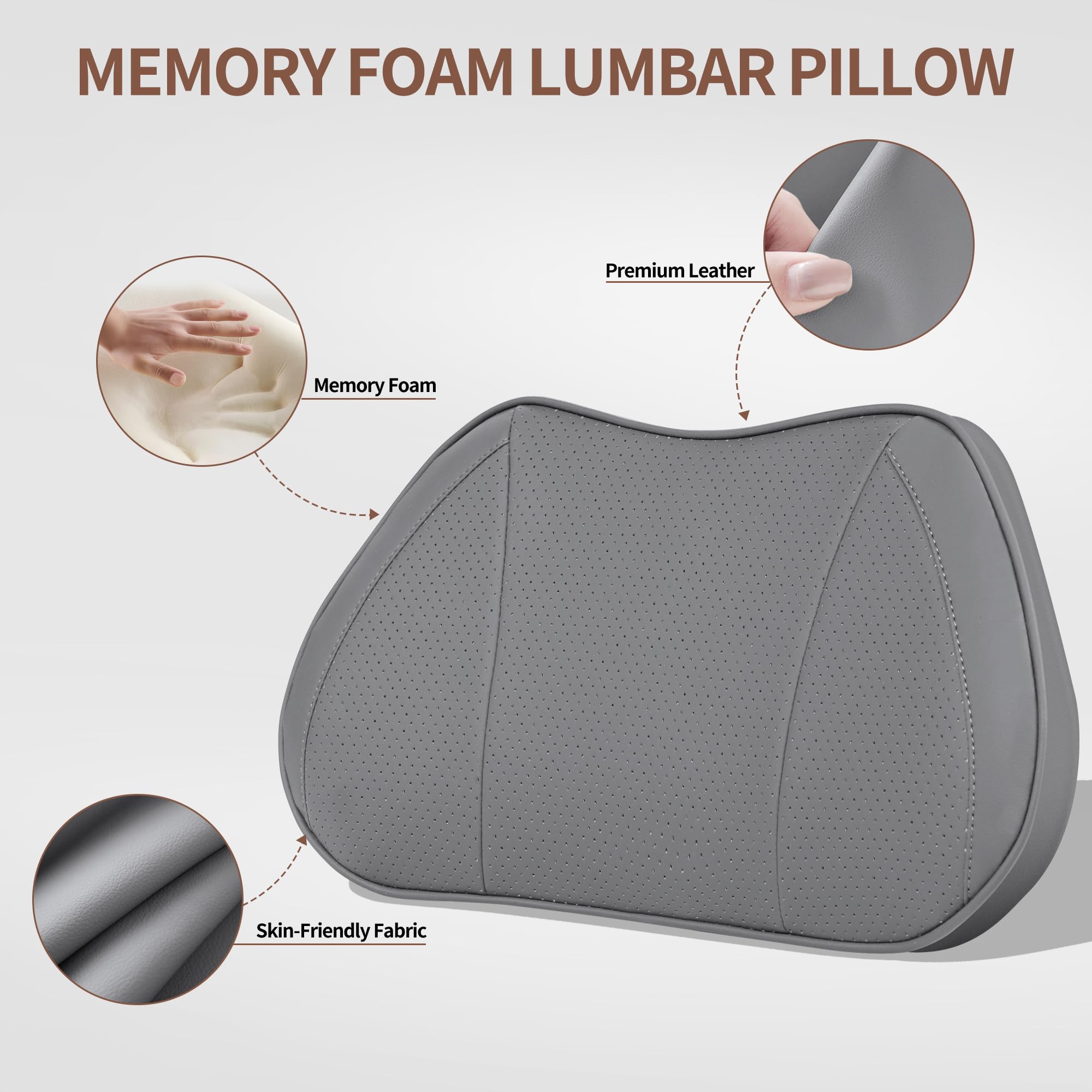 Ergonomisches Lendenkissen aus Memory Foam, RückenKissen – Verbessert Haltung & lindert Rückenschmerzen – Rückenstütze Lordosenstütze für Bürostuhl, Auto & Sofa, Grau, 1 Stück