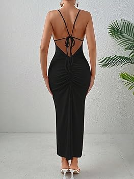 LOOBIS Women's 2024 Summer Plain Cami Long Dress Tie