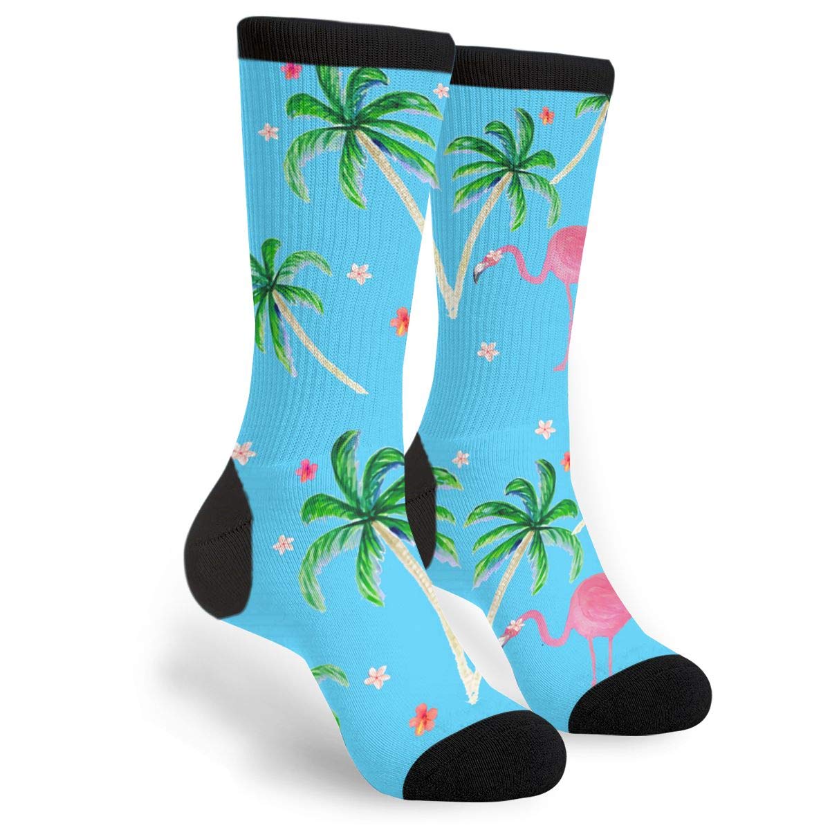934 Unisex Socks 756 Novelty Athletic Socks Pink Flamingo Palm Tree Flower Men’s Socks Comfortable Sports Socks For Football Yoga Climbing 40Cm