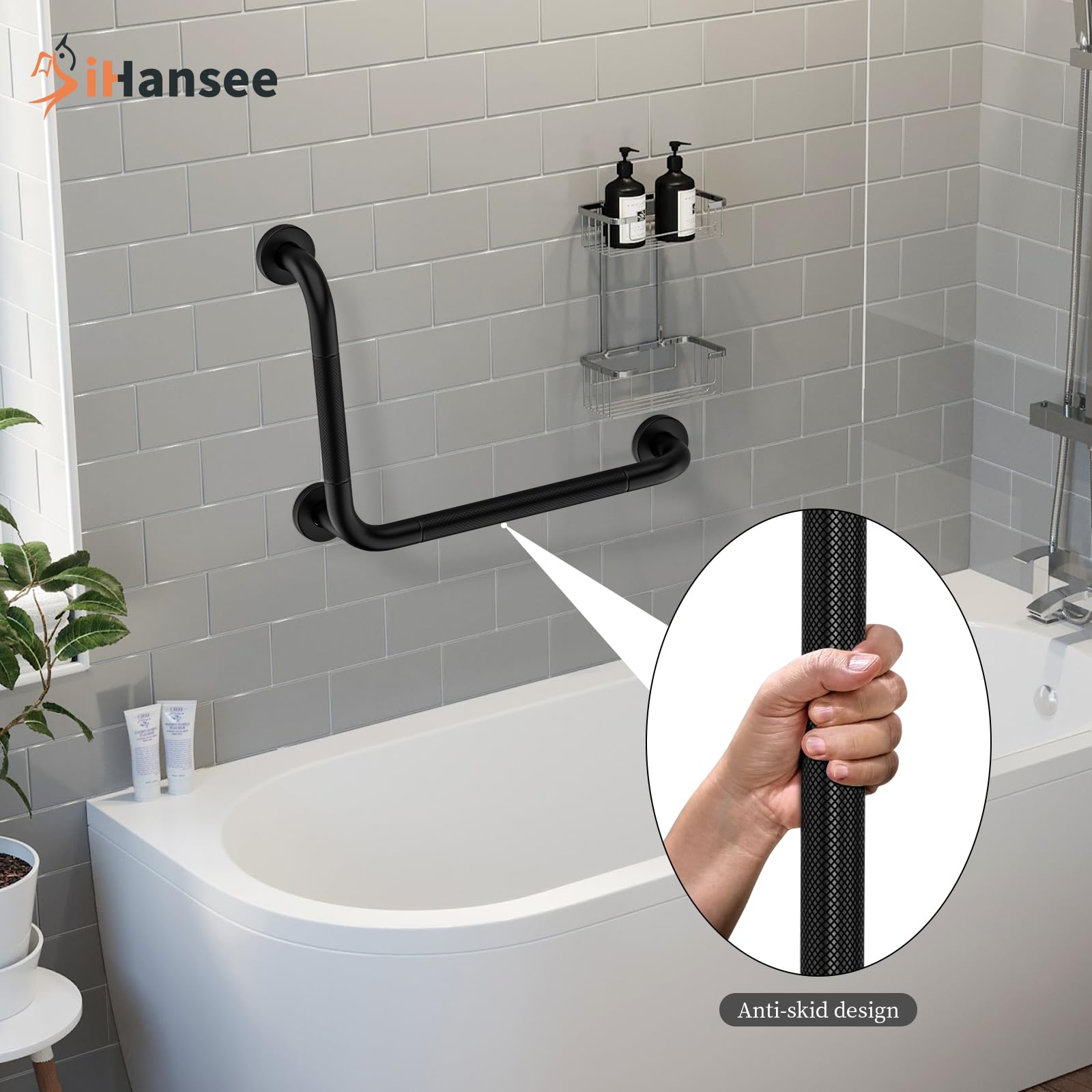 Matte Black Bathroom Grab Bar - 304 Stainless Steel Safety Handle For Toilet, Shower, Bathtub - View #9